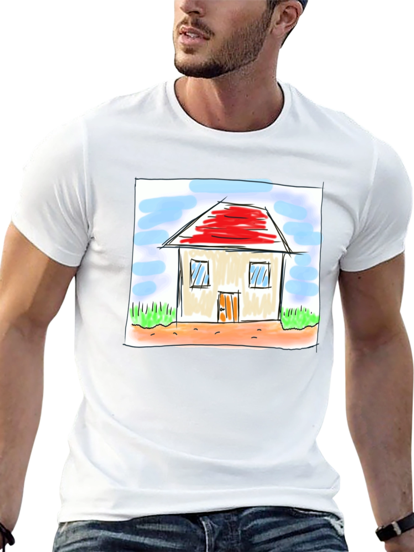 Cute House Drawing Black T-Shirt