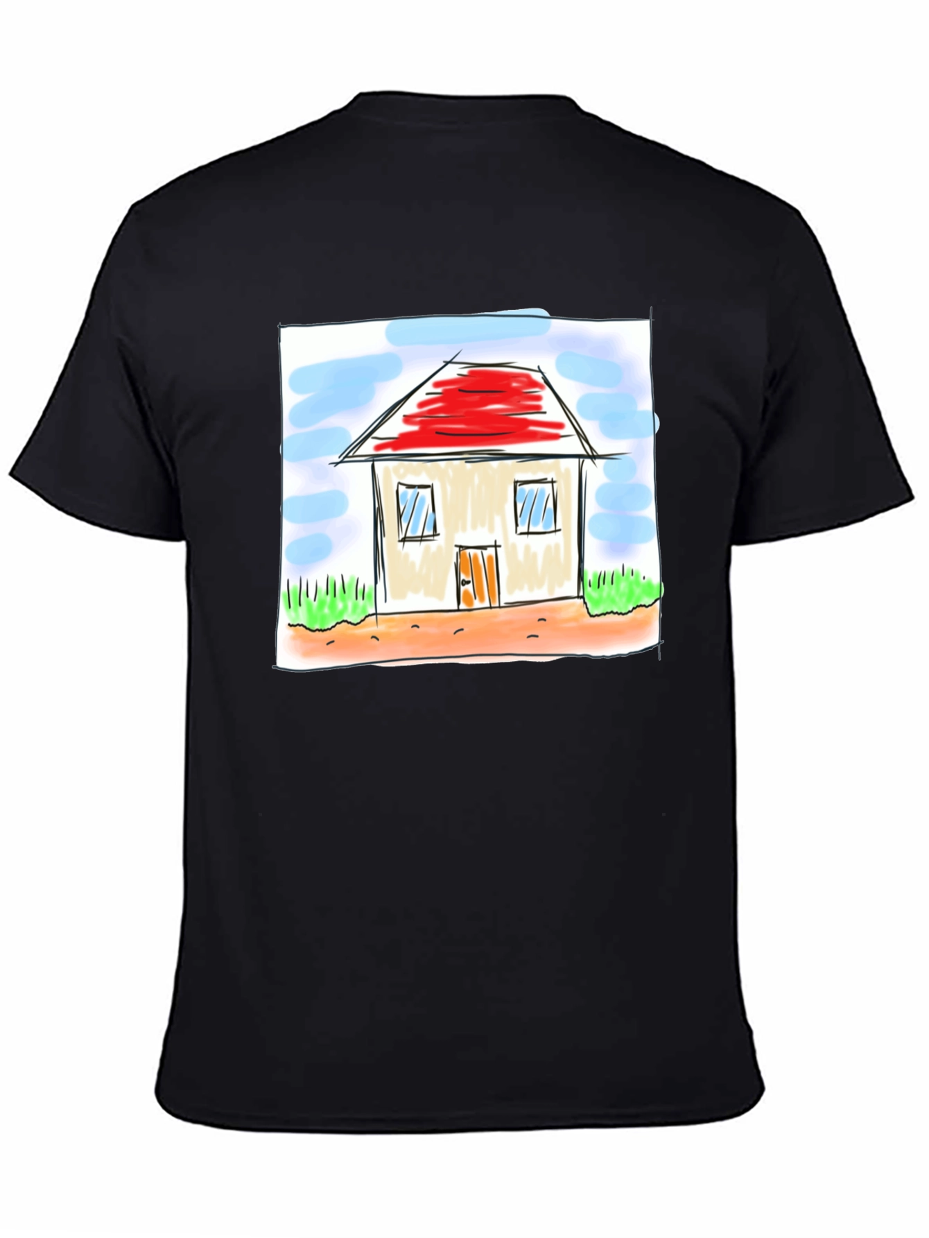 Cute House Drawing Black T-Shirt