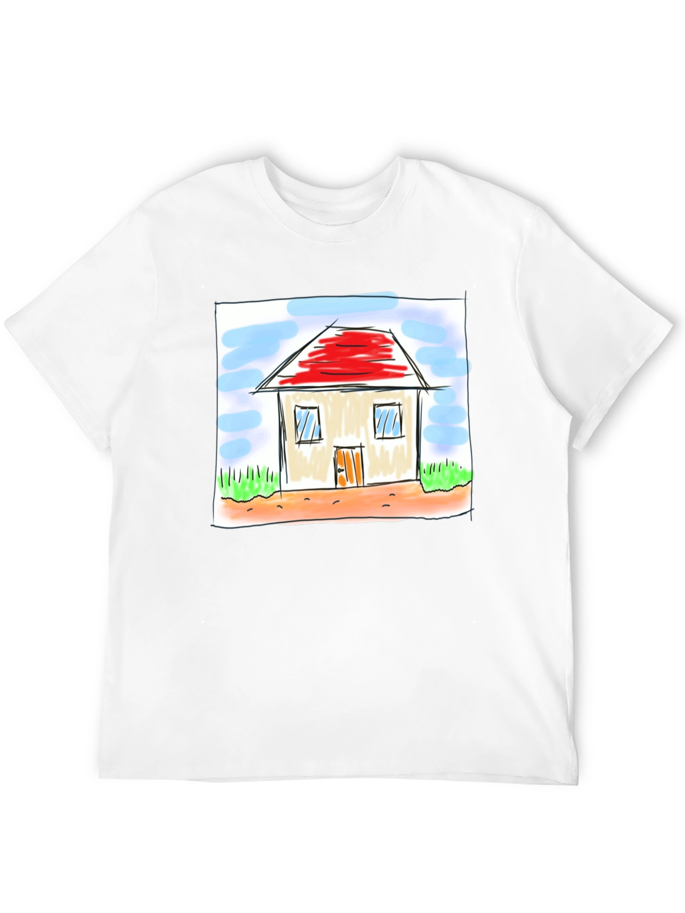 Cute House Drawing Black T-Shirt