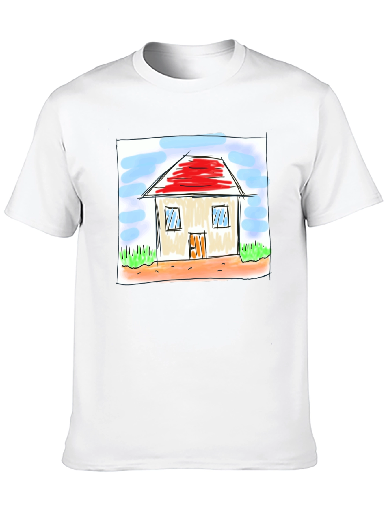 Cute House Drawing Black T-Shirt