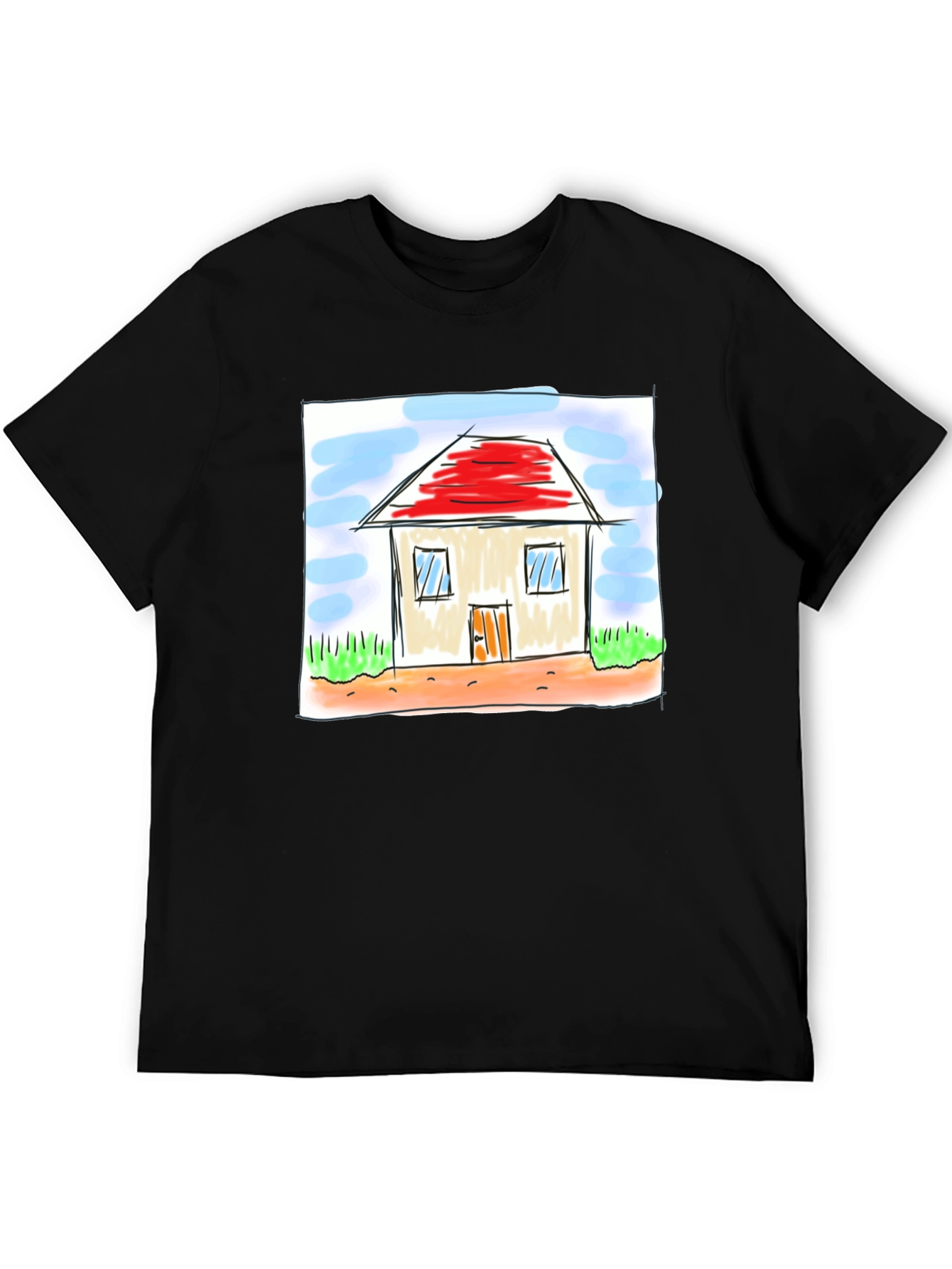 Cute House Drawing Black T-Shirt