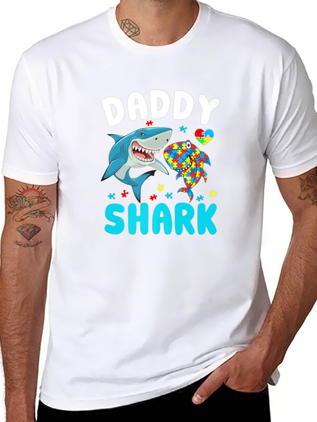 Daddy Shark Autism Awareness T-Shirt