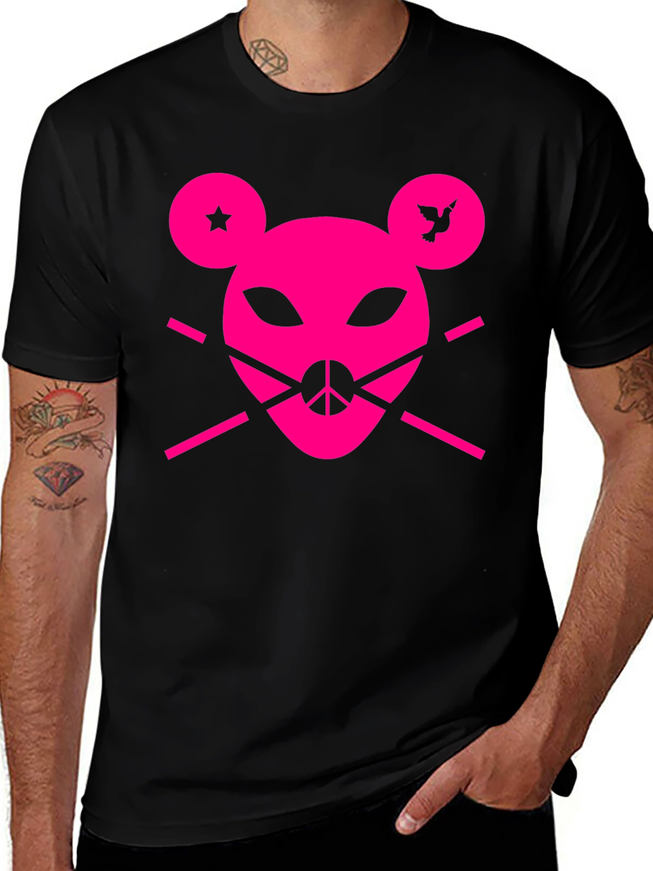 Peace Punk Graphic Tee - Black Cotton T-Shirt