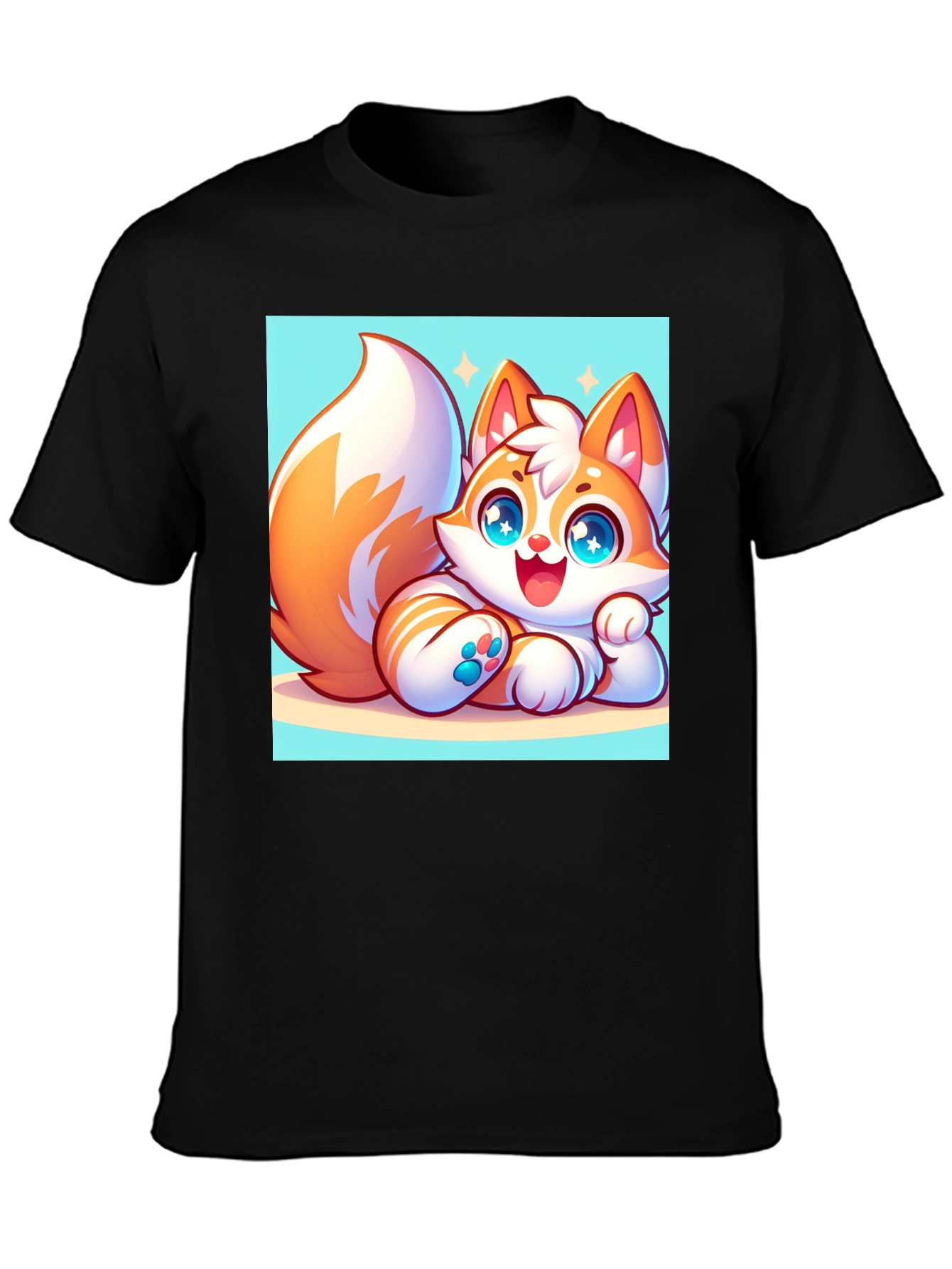 Cute Cartoon Fox Graphic Tee - Black T-Shirt