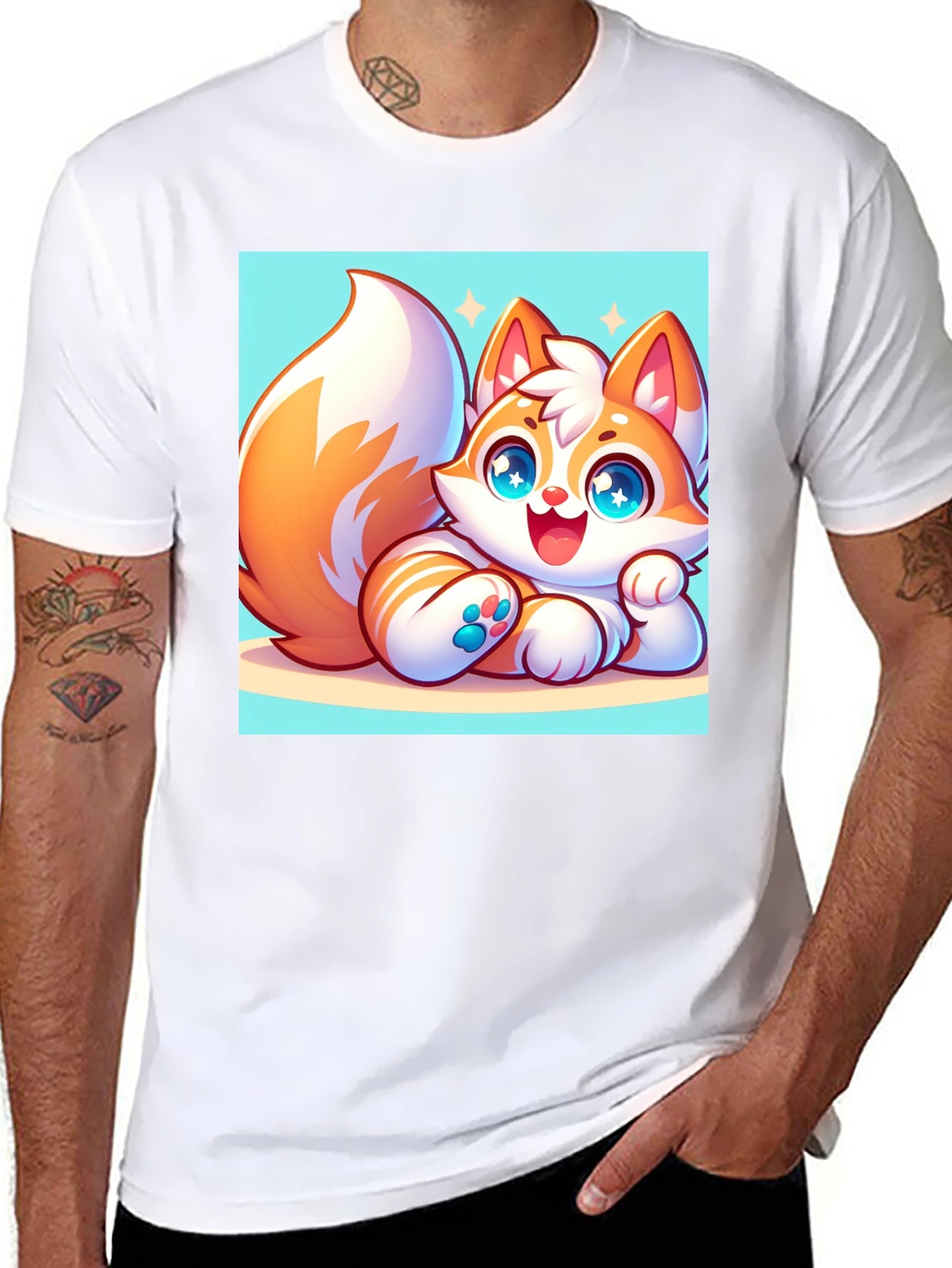 Cute Cartoon Fox Graphic Tee - Black T-Shirt