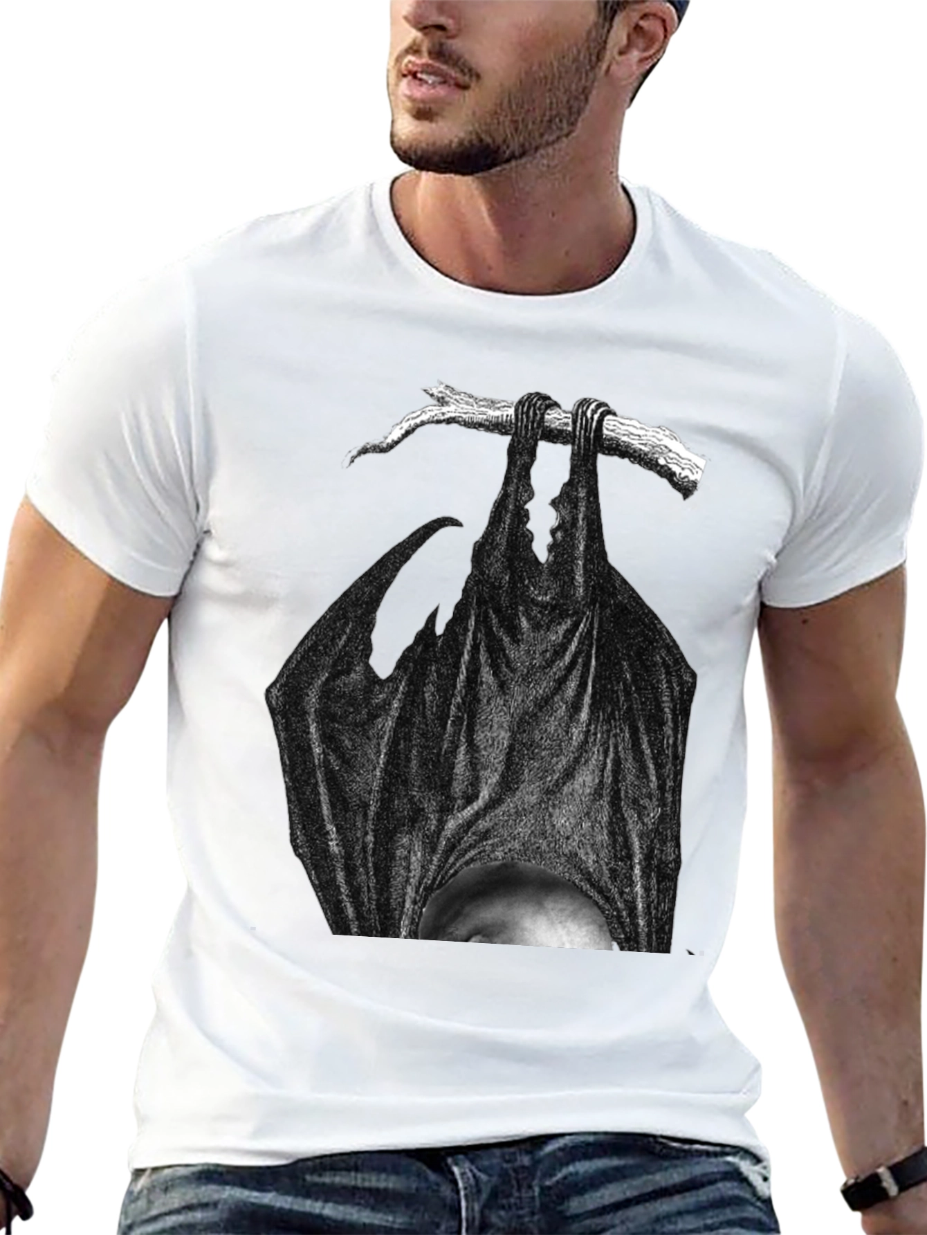 Hanging Bat Graphic Tee - Dark Humor T-Shirt