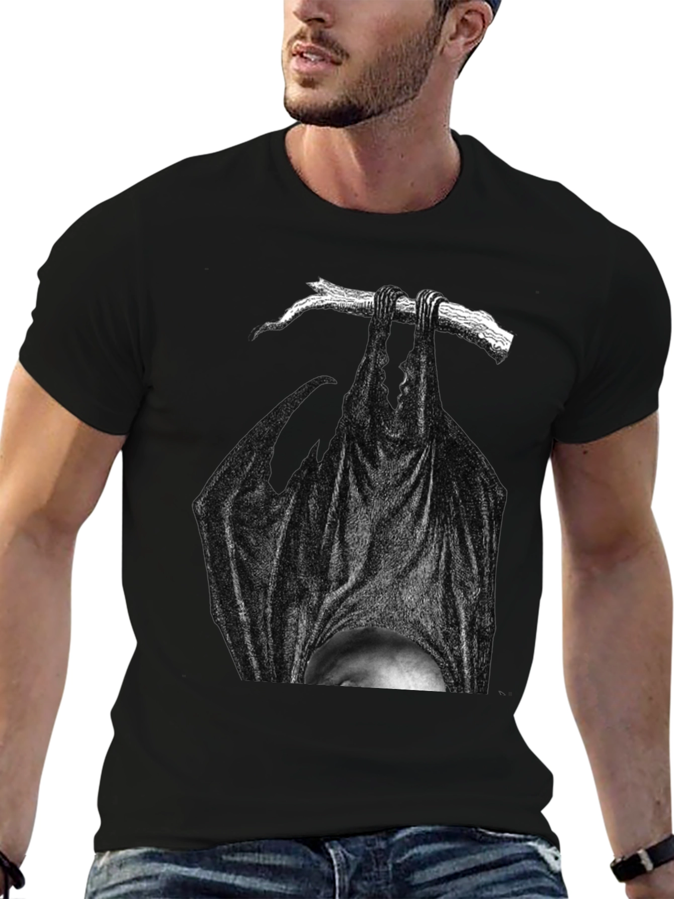 Hanging Bat Graphic Tee - Dark Humor T-Shirt