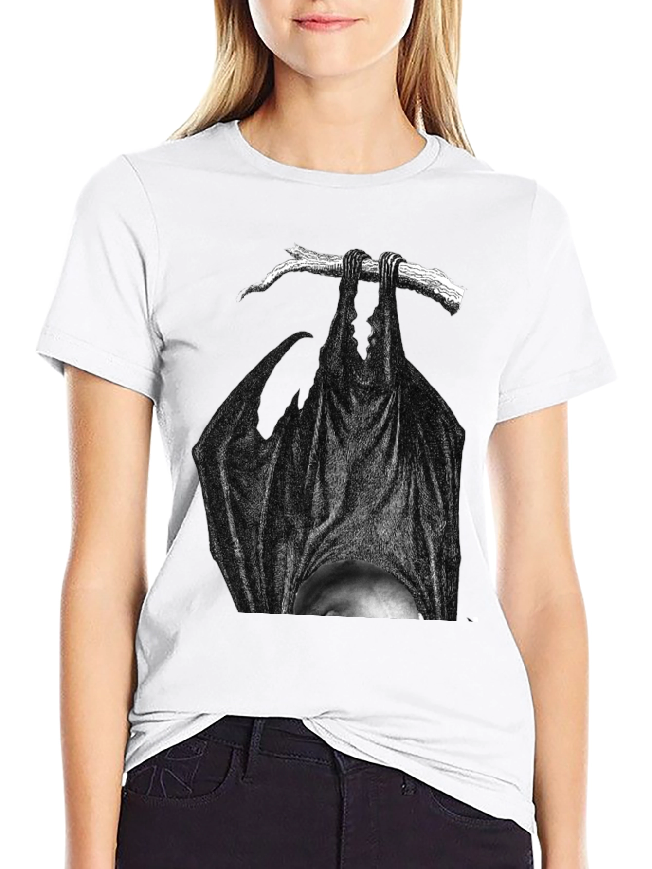 Hanging Bat Graphic Tee - Dark Humor T-Shirt