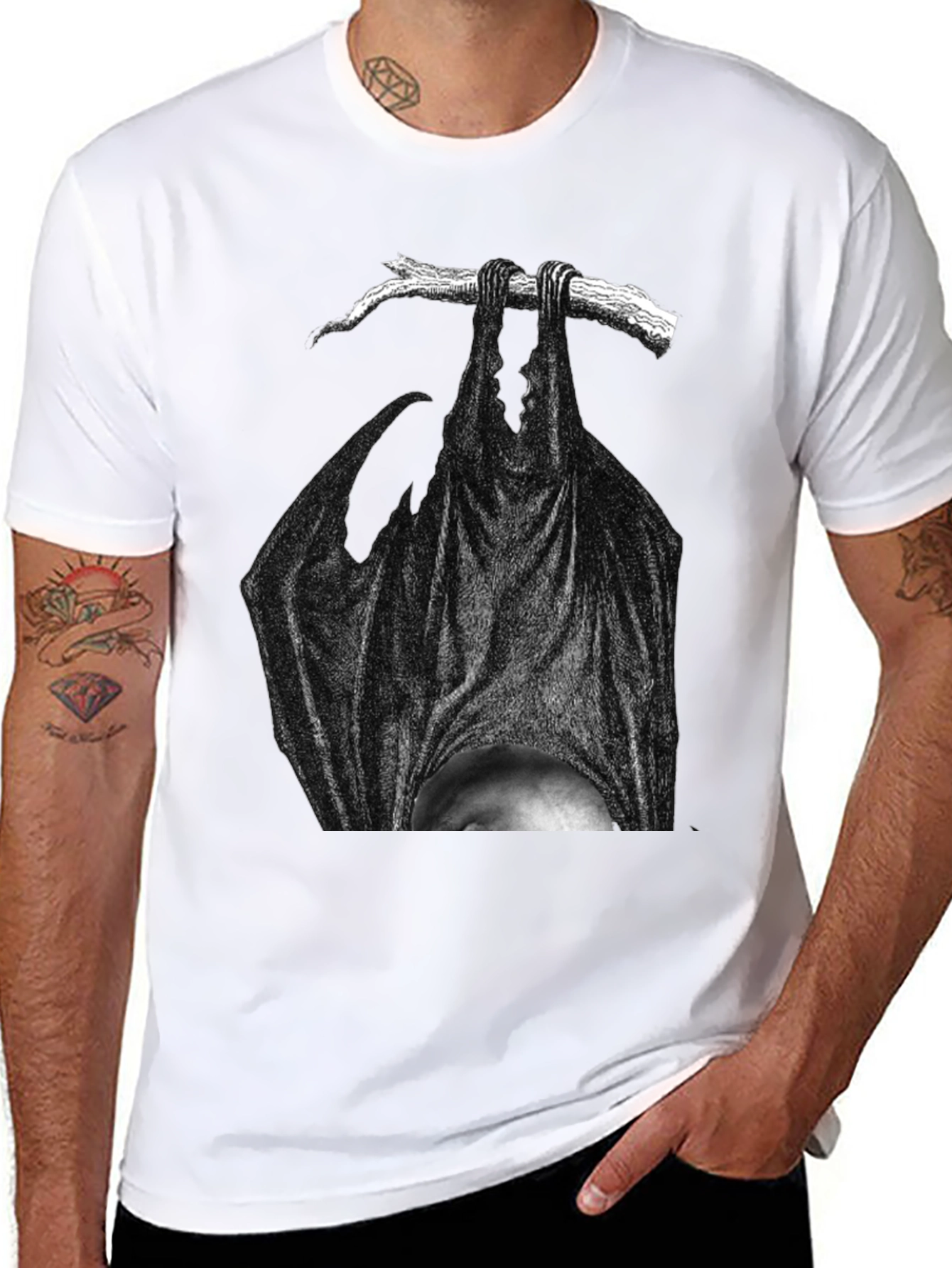 Hanging Bat Graphic Tee - Dark Humor T-Shirt