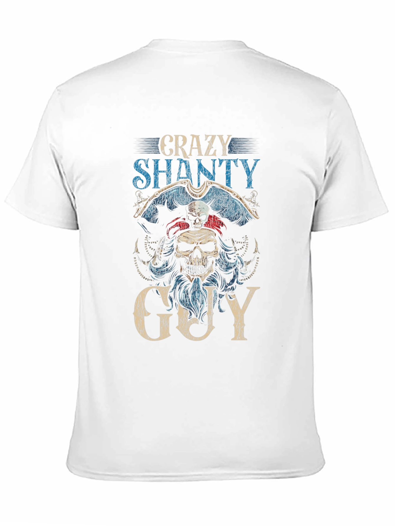 Crazy Shanty Guy Graphic T-Shirt - Pirate Skull Design