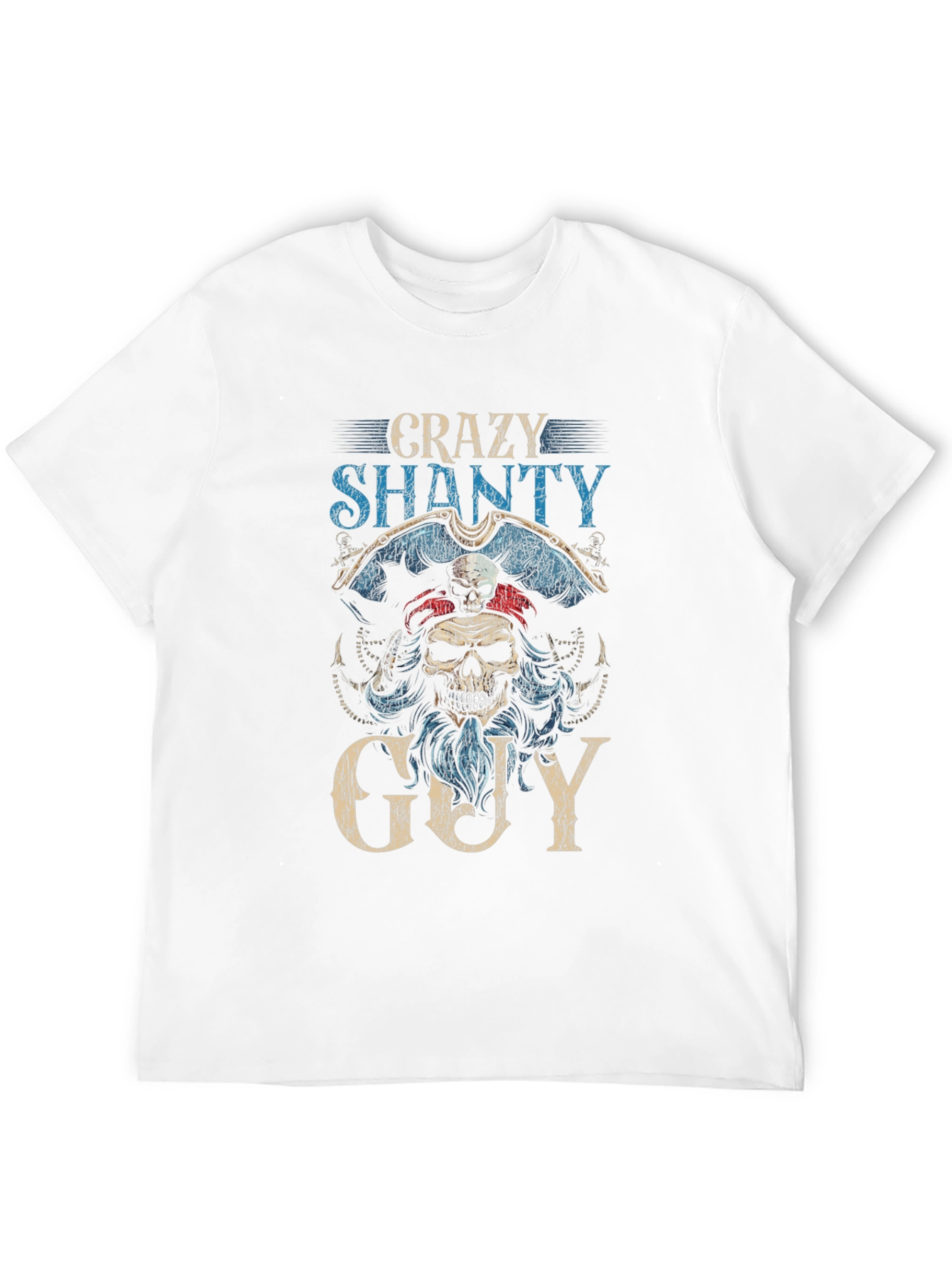 Crazy Shanty Guy Graphic T-Shirt - Pirate Skull Design