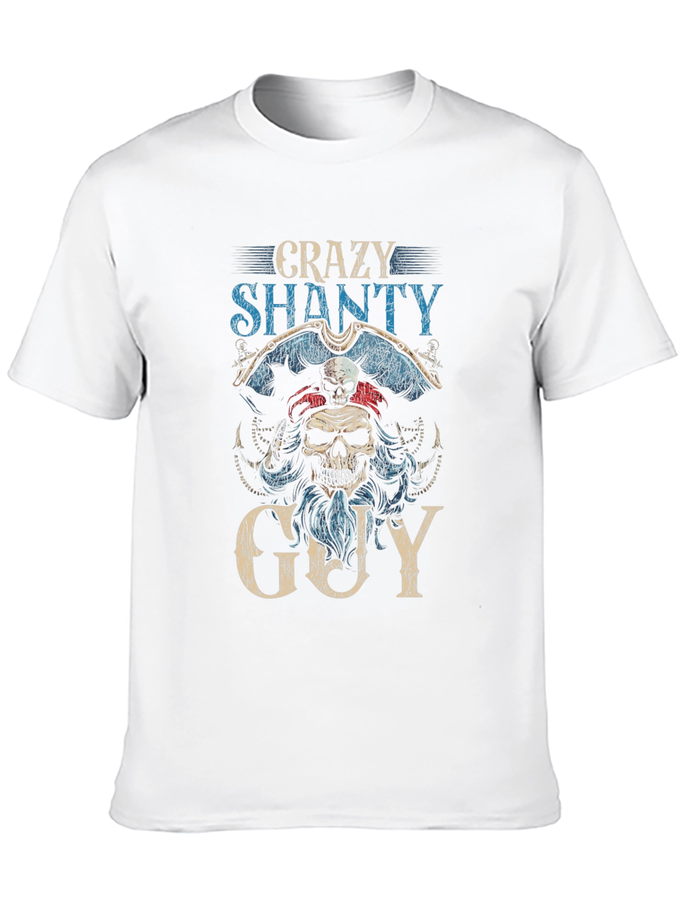 Crazy Shanty Guy Graphic T-Shirt - Pirate Skull Design