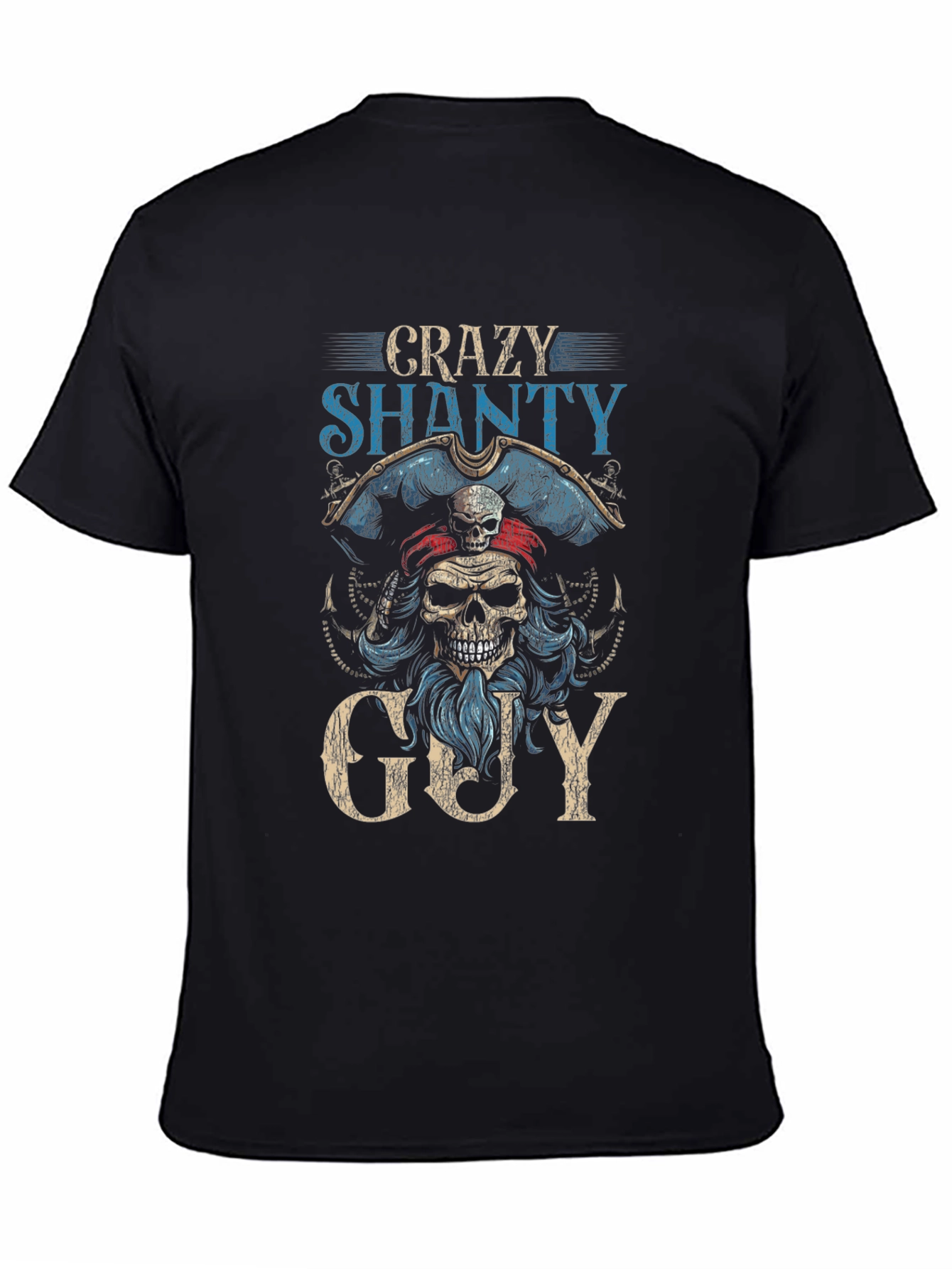 Crazy Shanty Guy Graphic T-Shirt - Pirate Skull Design