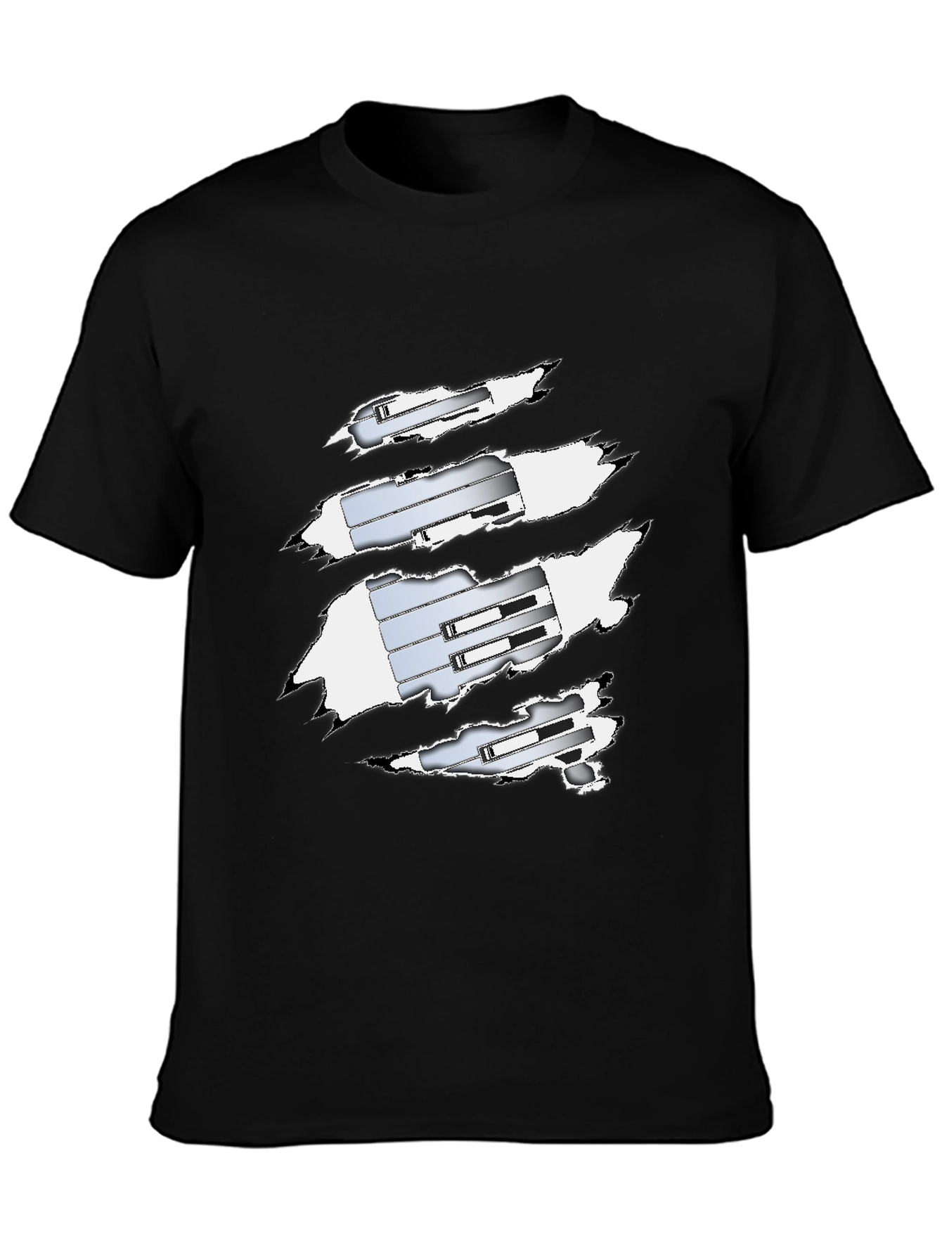 Ripped T-Shirt Revealing Silver Mechanism Design