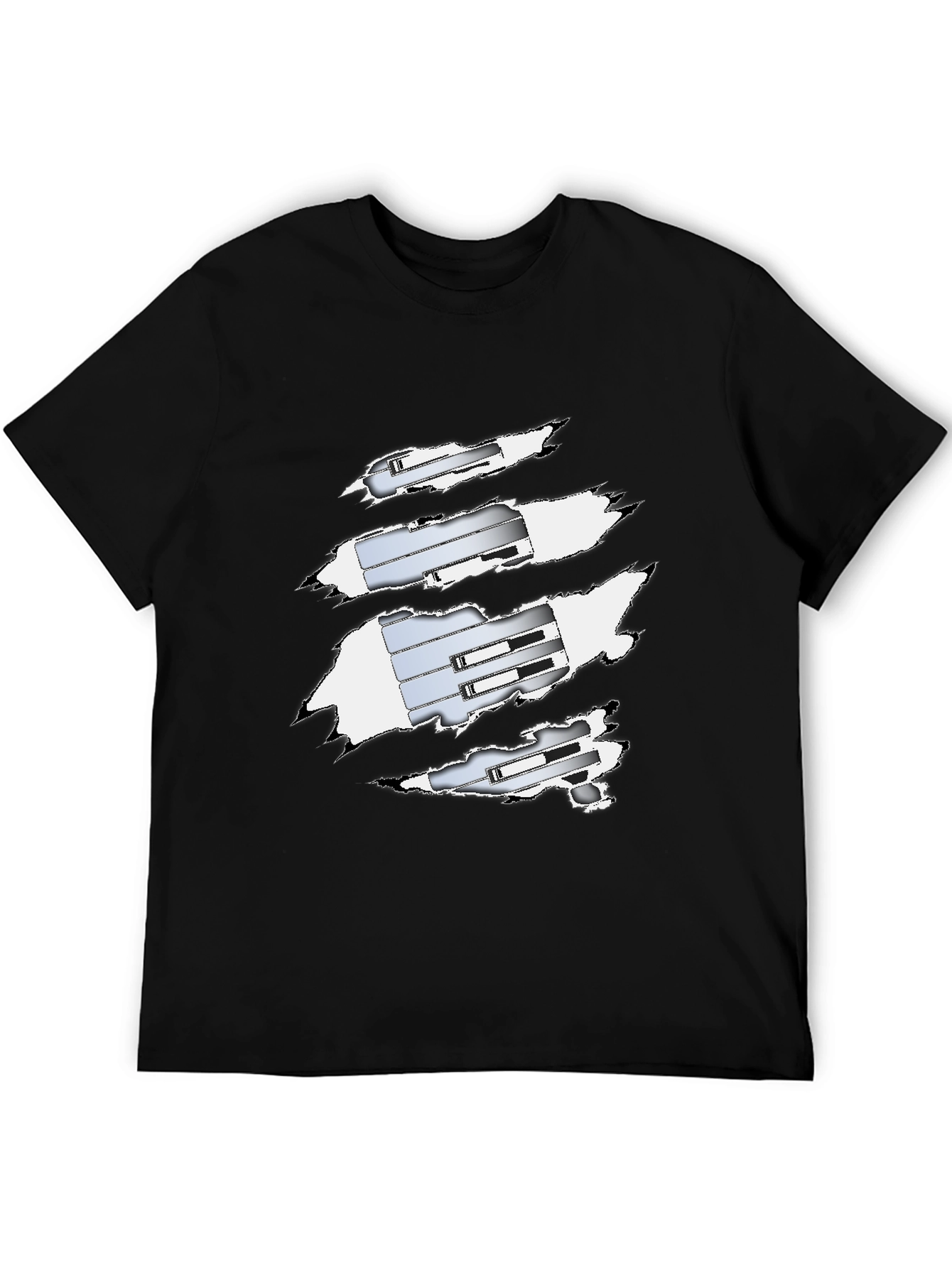 Ripped T-Shirt Revealing Silver Mechanism Design