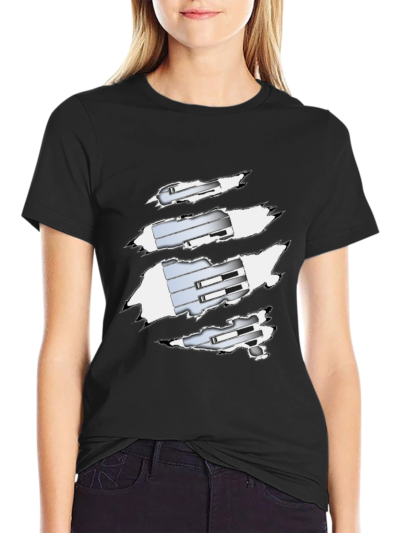 Ripped T-Shirt Revealing Silver Mechanism Design