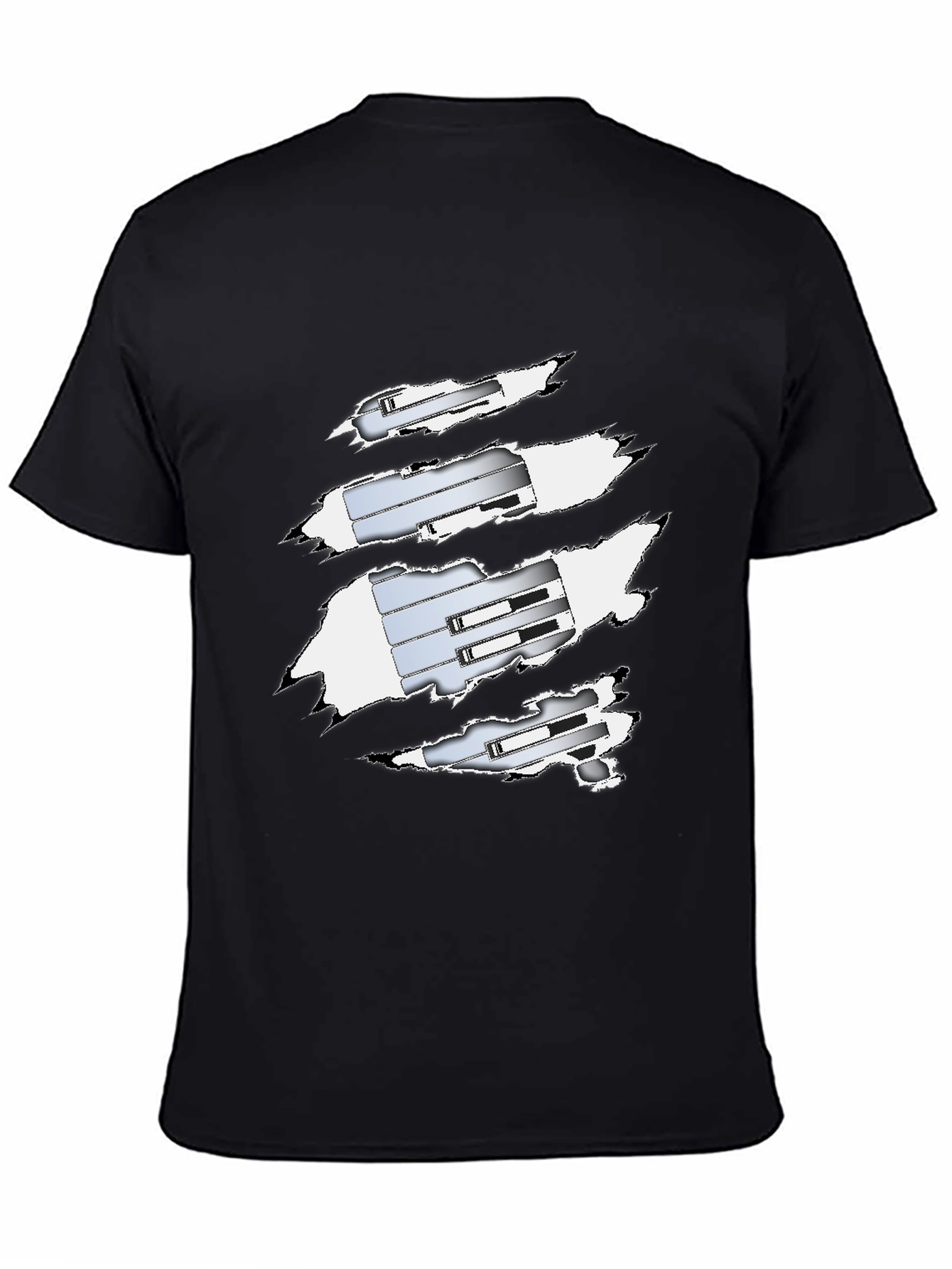 Ripped T-Shirt Revealing Silver Mechanism Design
