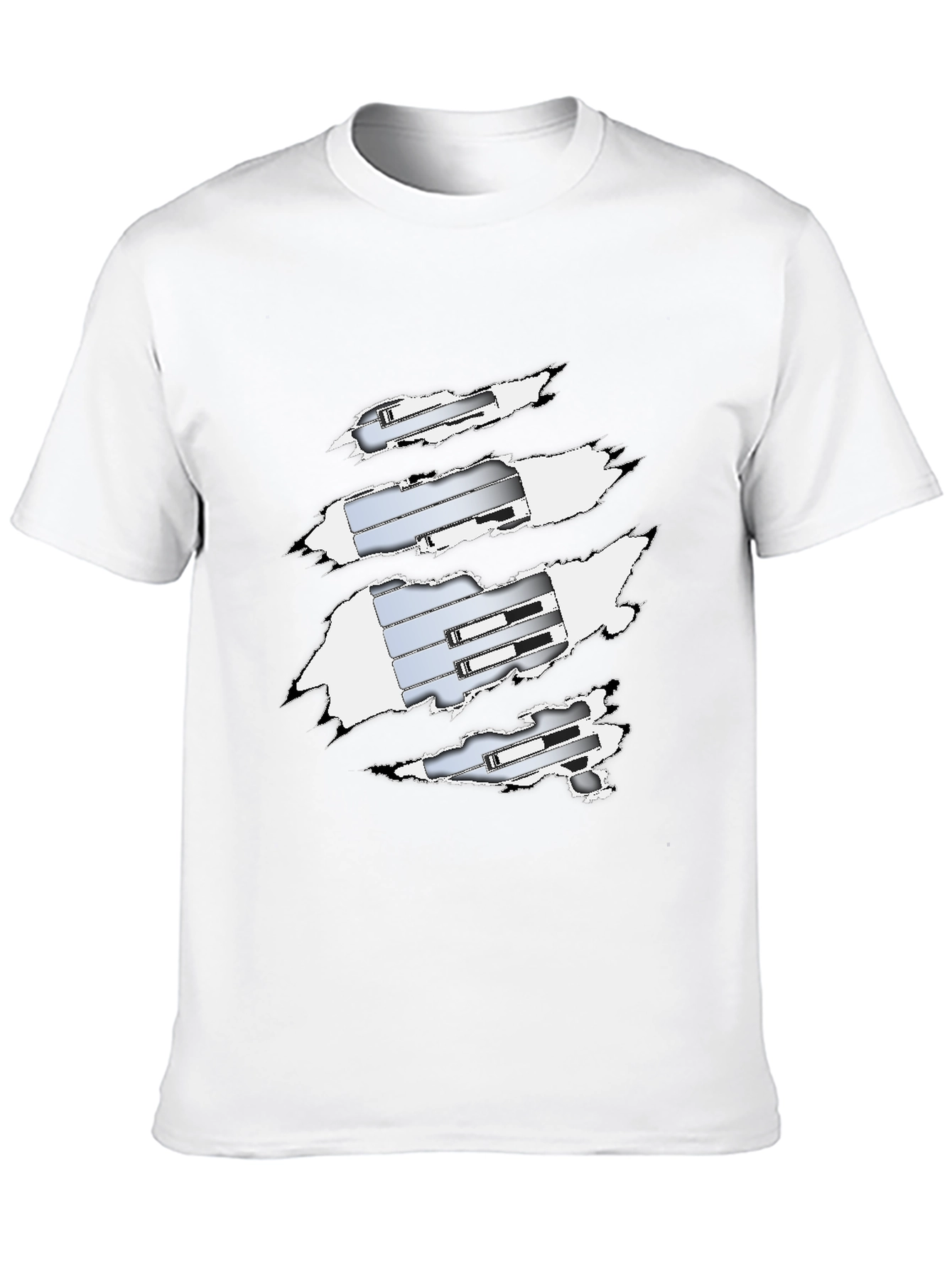 Ripped T-Shirt Revealing Silver Mechanism Design