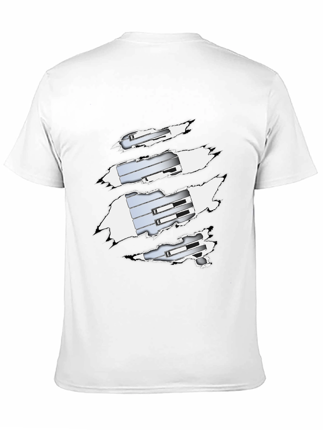 Ripped T-Shirt Revealing Silver Mechanism Design