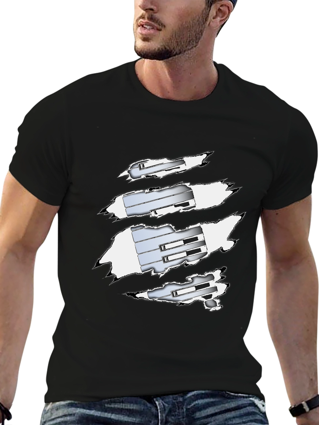 Ripped T-Shirt Revealing Silver Mechanism Design
