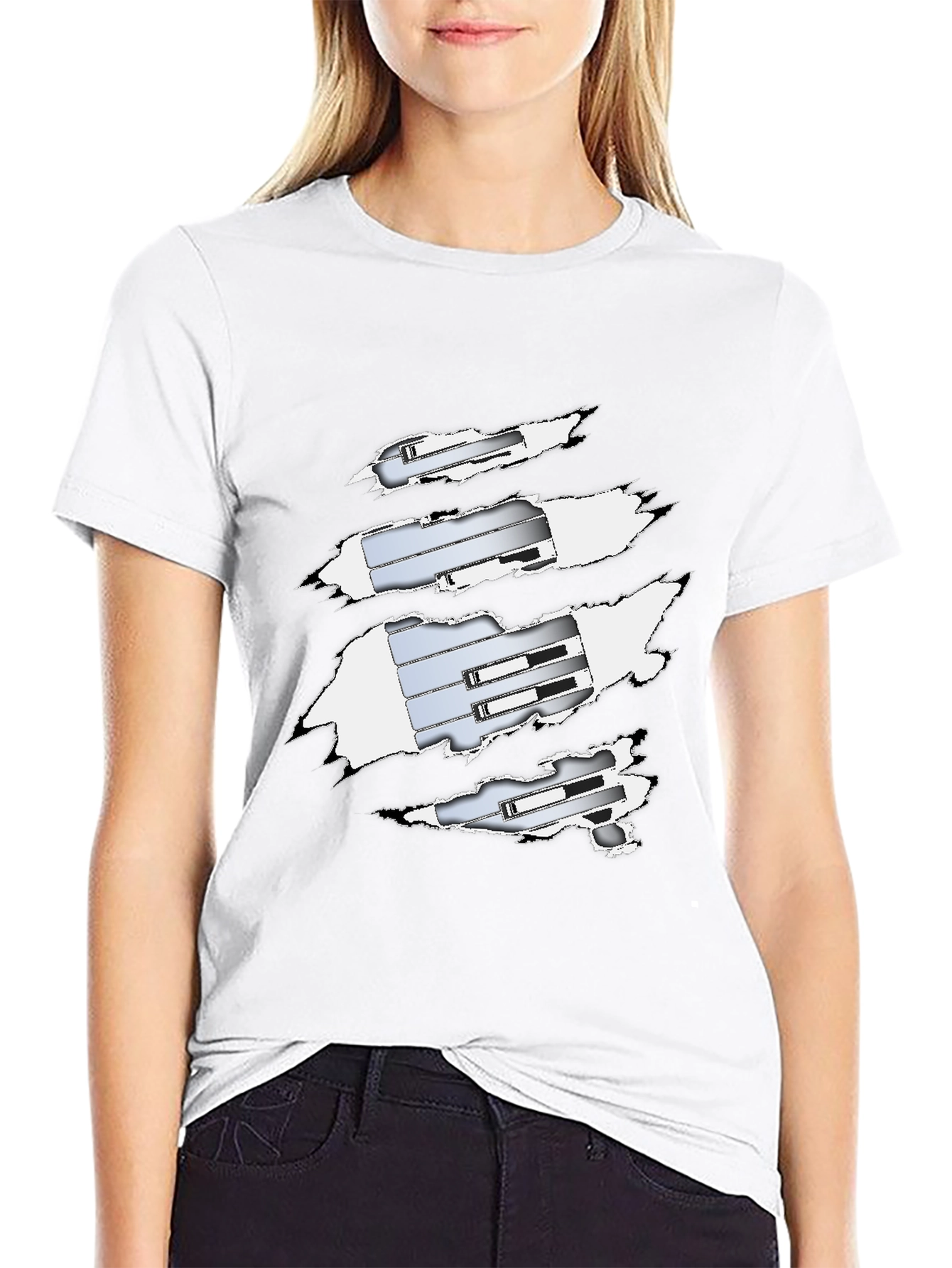 Ripped T-Shirt Revealing Silver Mechanism Design