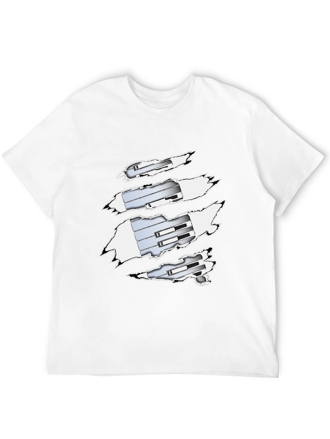 Ripped T-Shirt Revealing Silver Mechanism Design