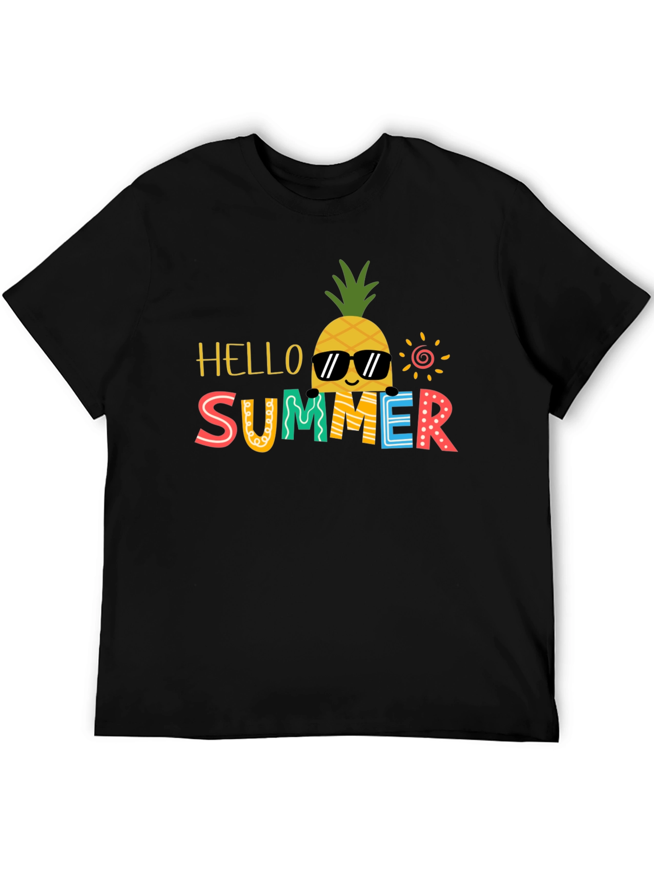 Summer Pineapple Graphic Tee - Black Cotton Blend
