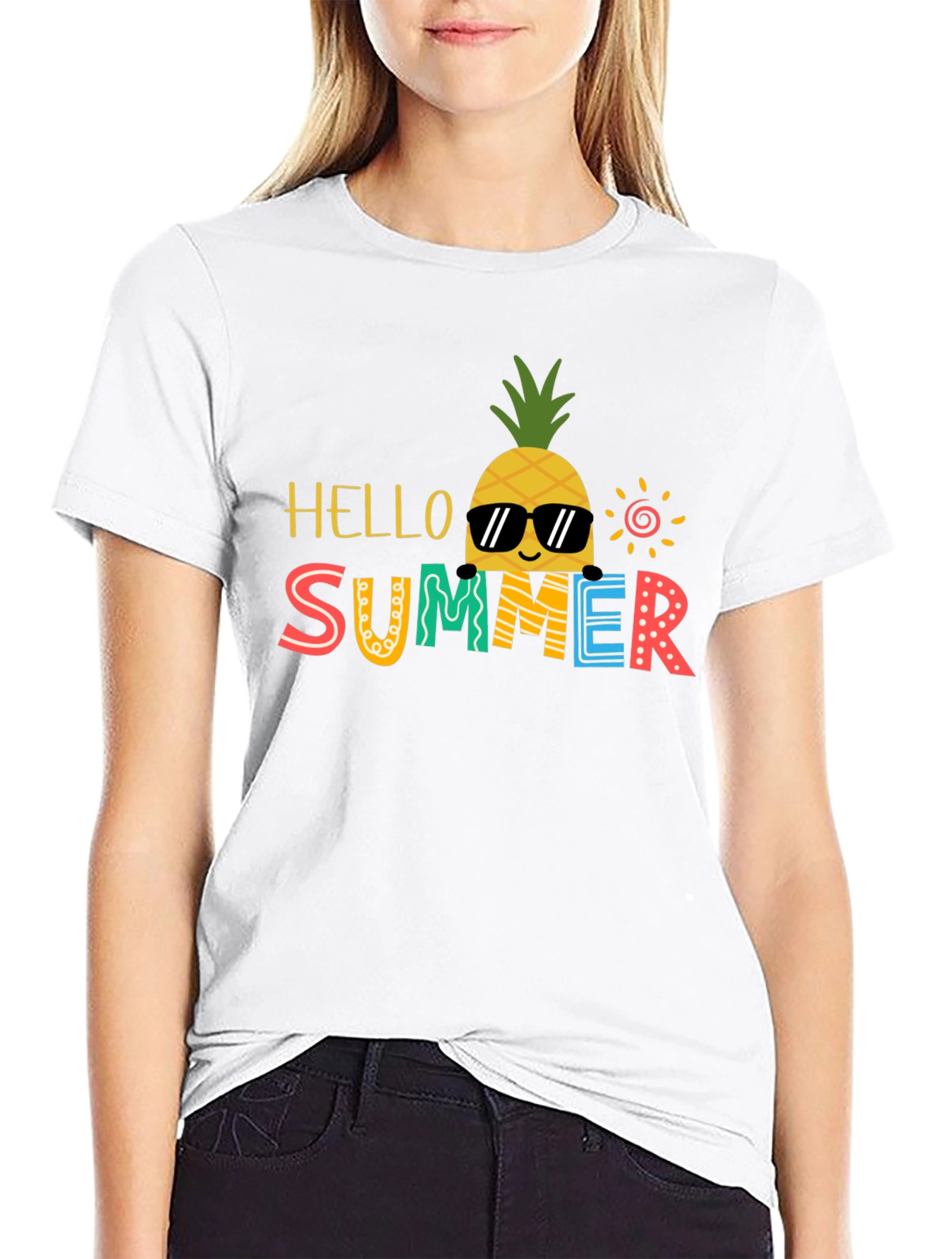 Summer Pineapple Graphic Tee - Black Cotton Blend