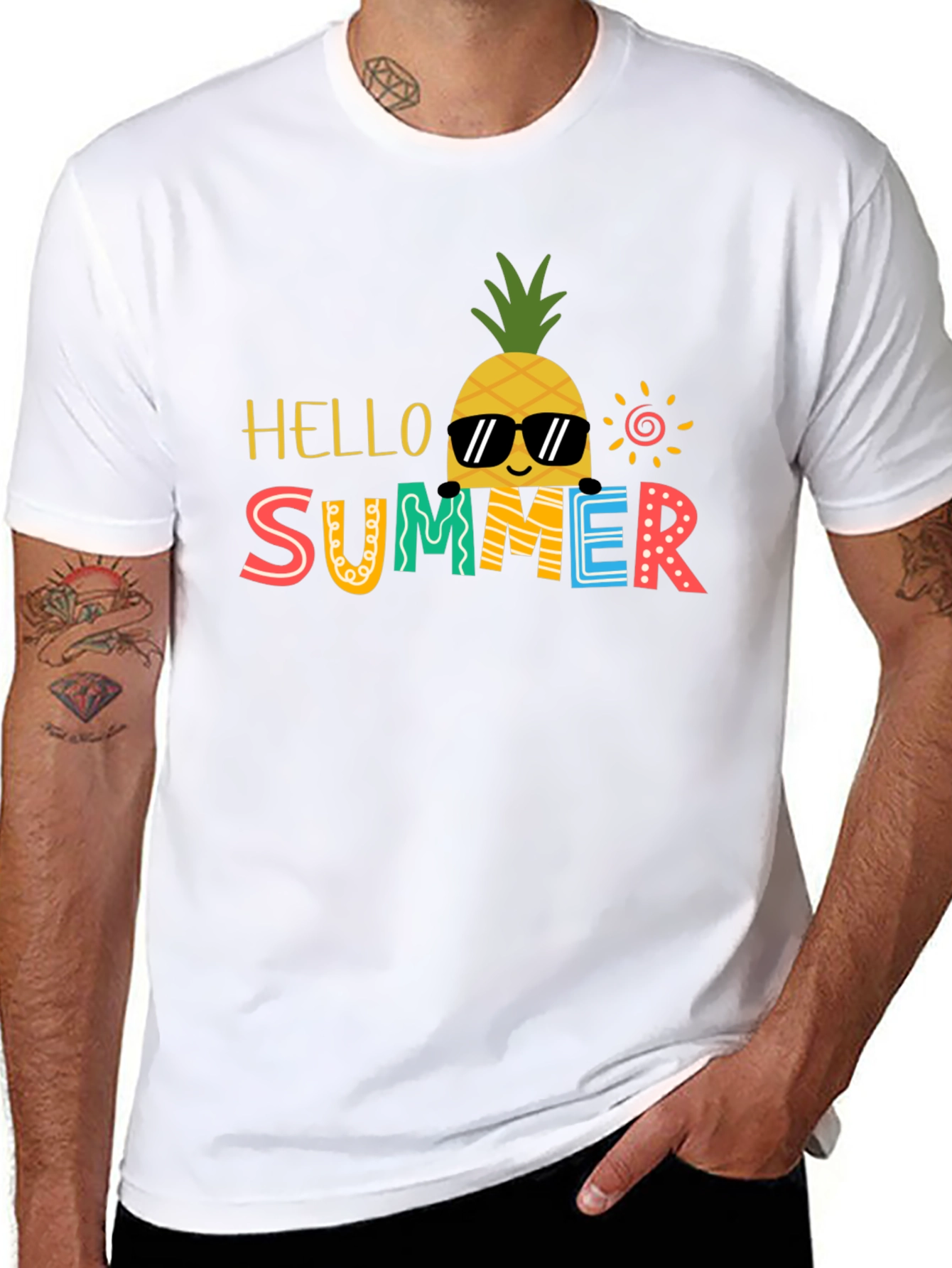 Summer Pineapple Graphic Tee - Black Cotton Blend