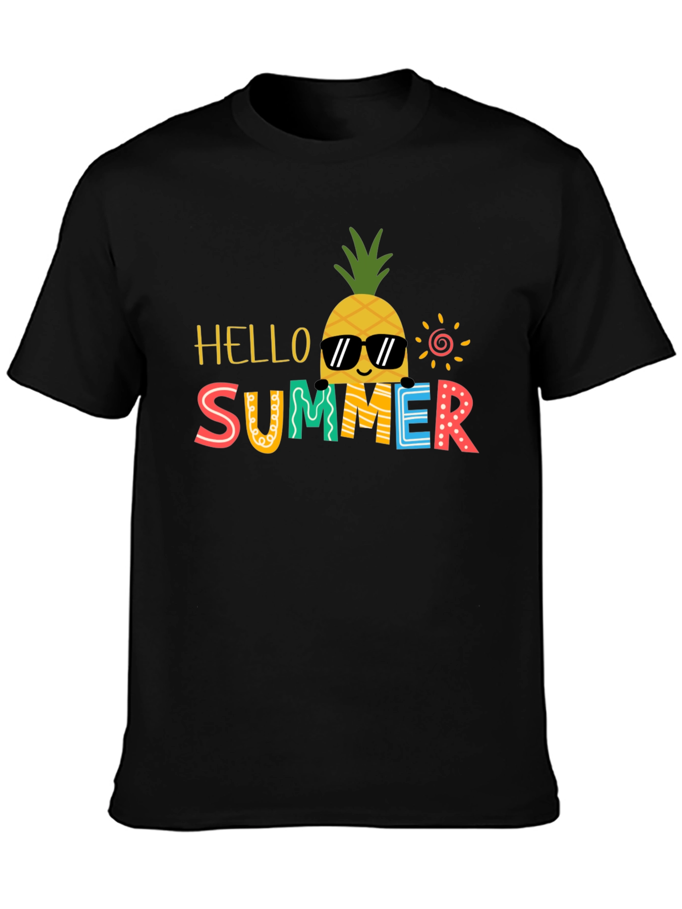 Summer Pineapple Graphic Tee - Black Cotton Blend