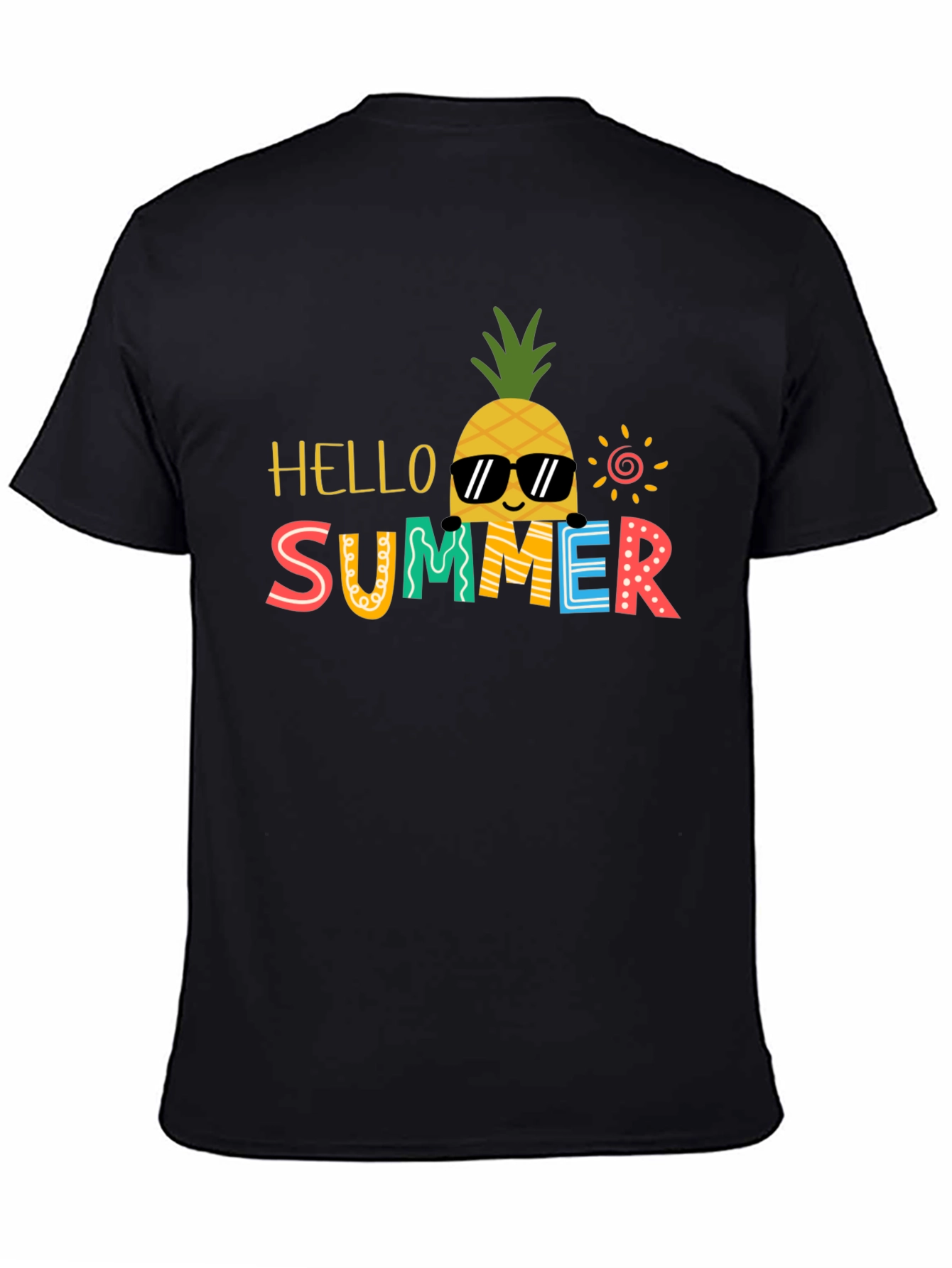 Summer Pineapple Graphic Tee - Black Cotton Blend