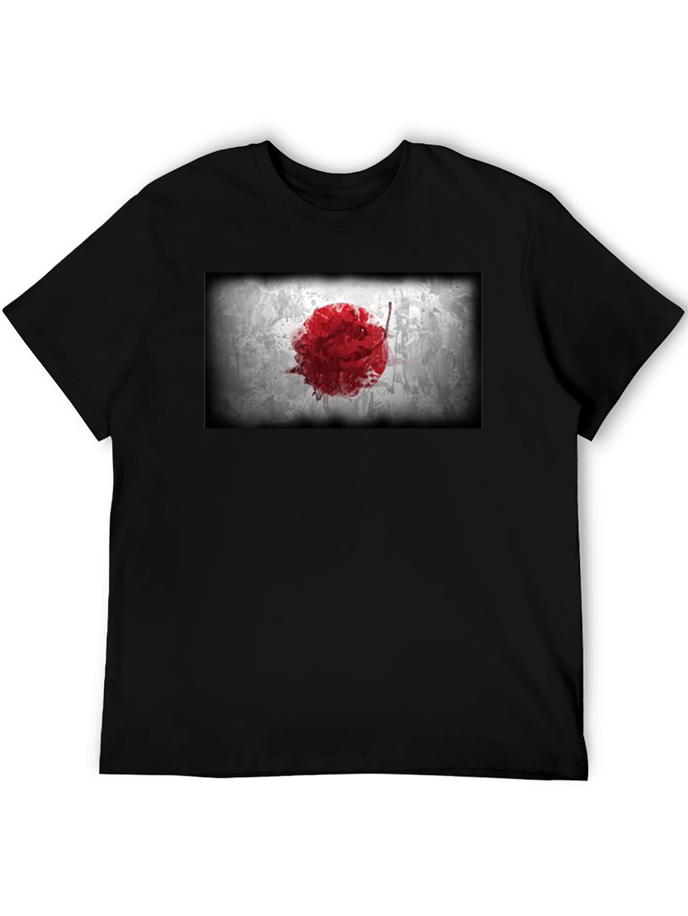 Japanese Flag Graphic Black T-Shirt - Grunge Design
