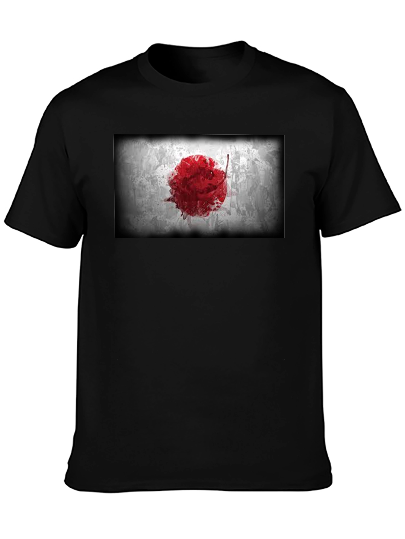 Japanese Flag Graphic Black T-Shirt - Grunge Design