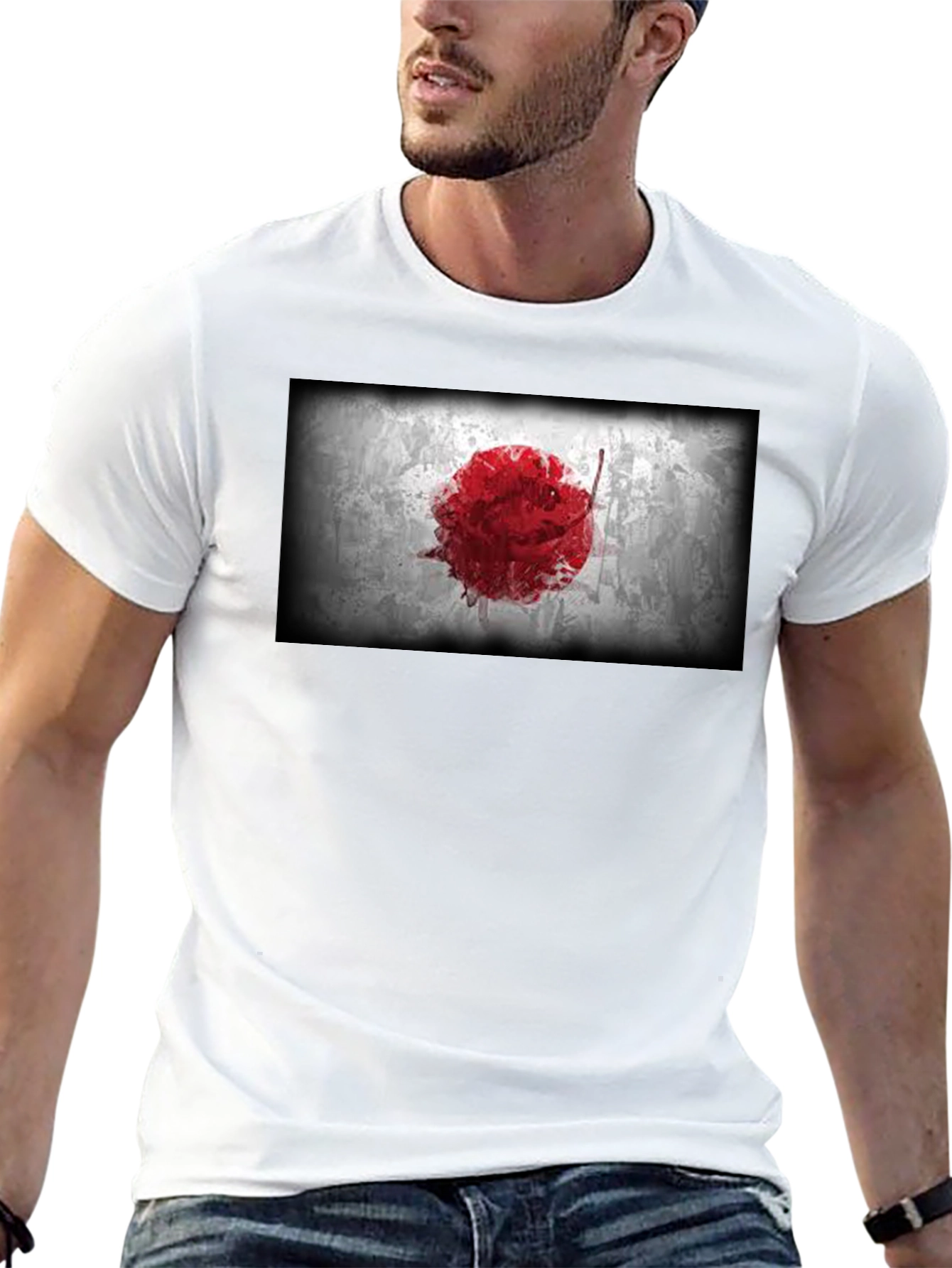 Japanese Flag Graphic Black T-Shirt - Grunge Design