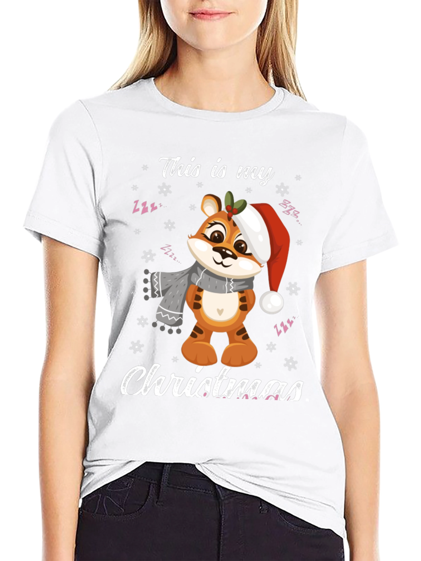 Christmas Tiger Graphic T-Shirt Holiday Apparel