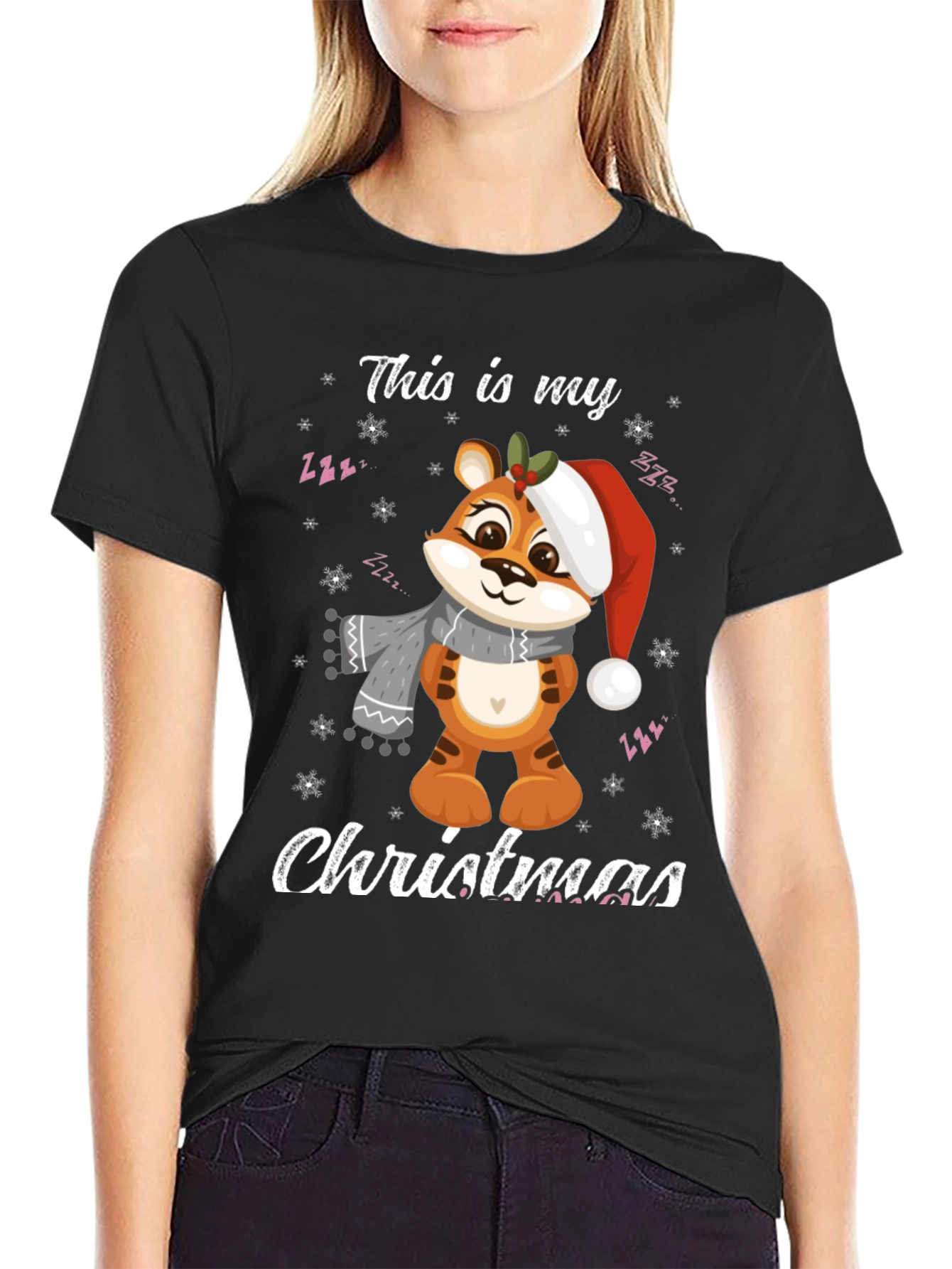Christmas Tiger Graphic T-Shirt Holiday Apparel