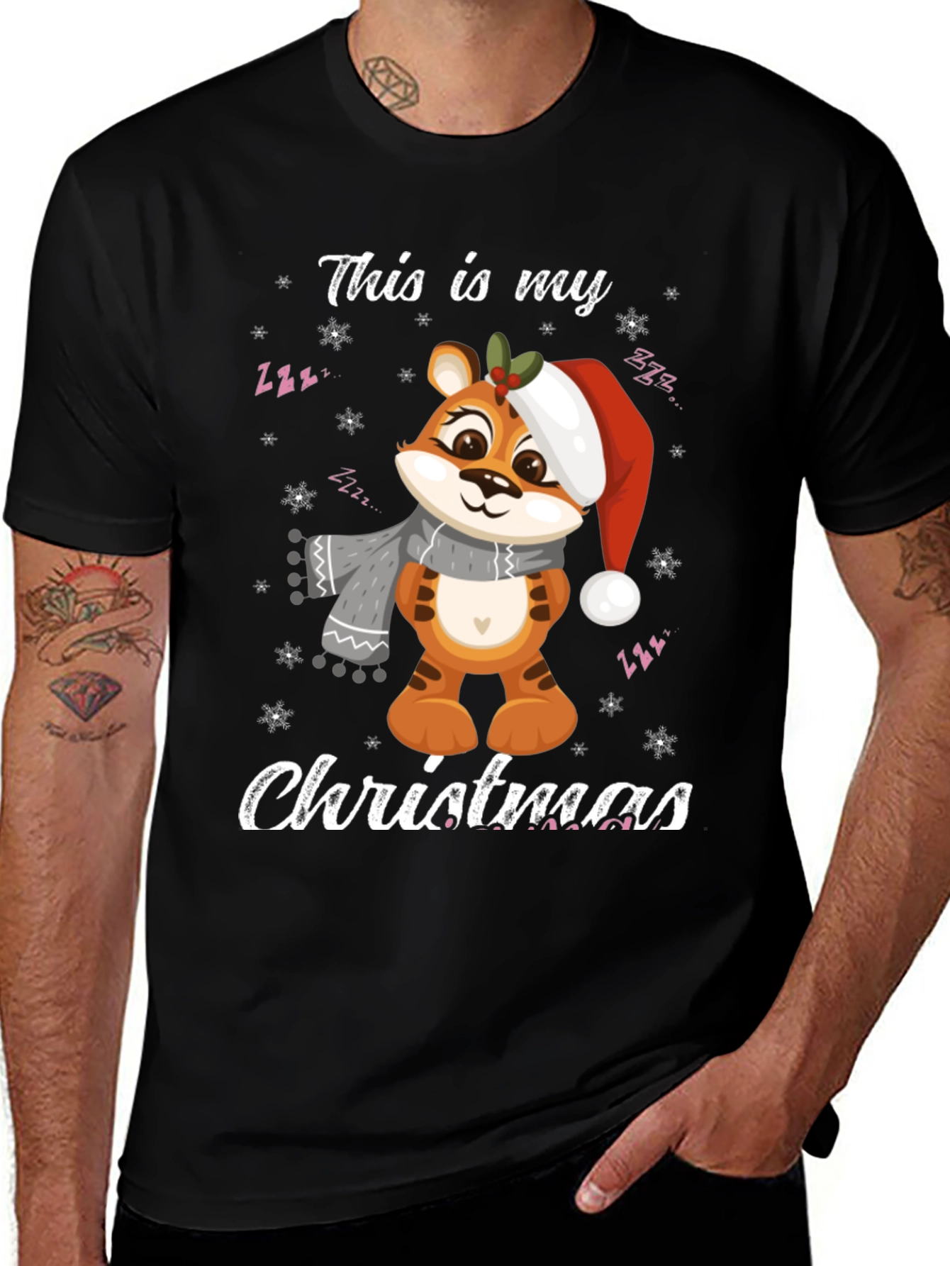 Christmas Tiger Graphic T-Shirt Holiday Apparel