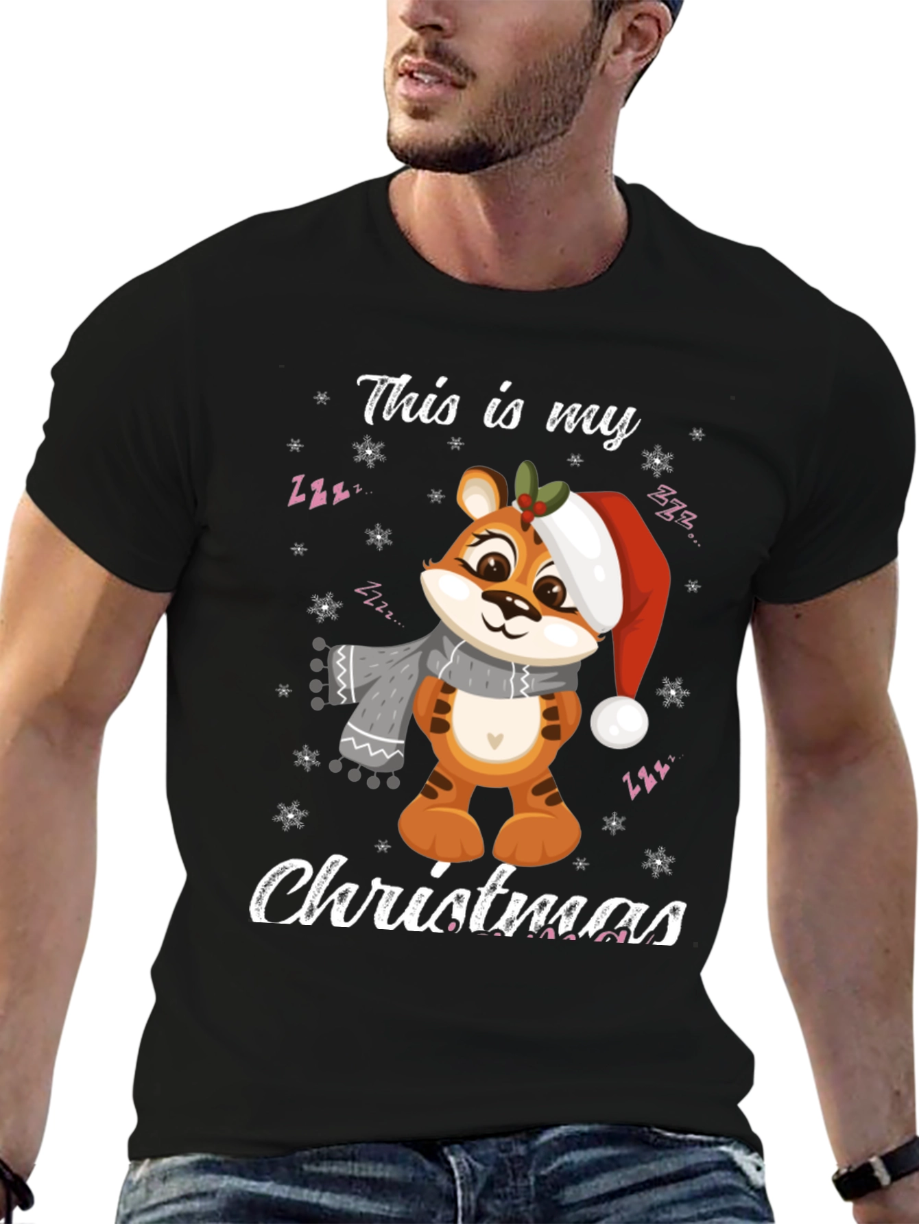 Christmas Tiger Graphic T-Shirt Holiday Apparel