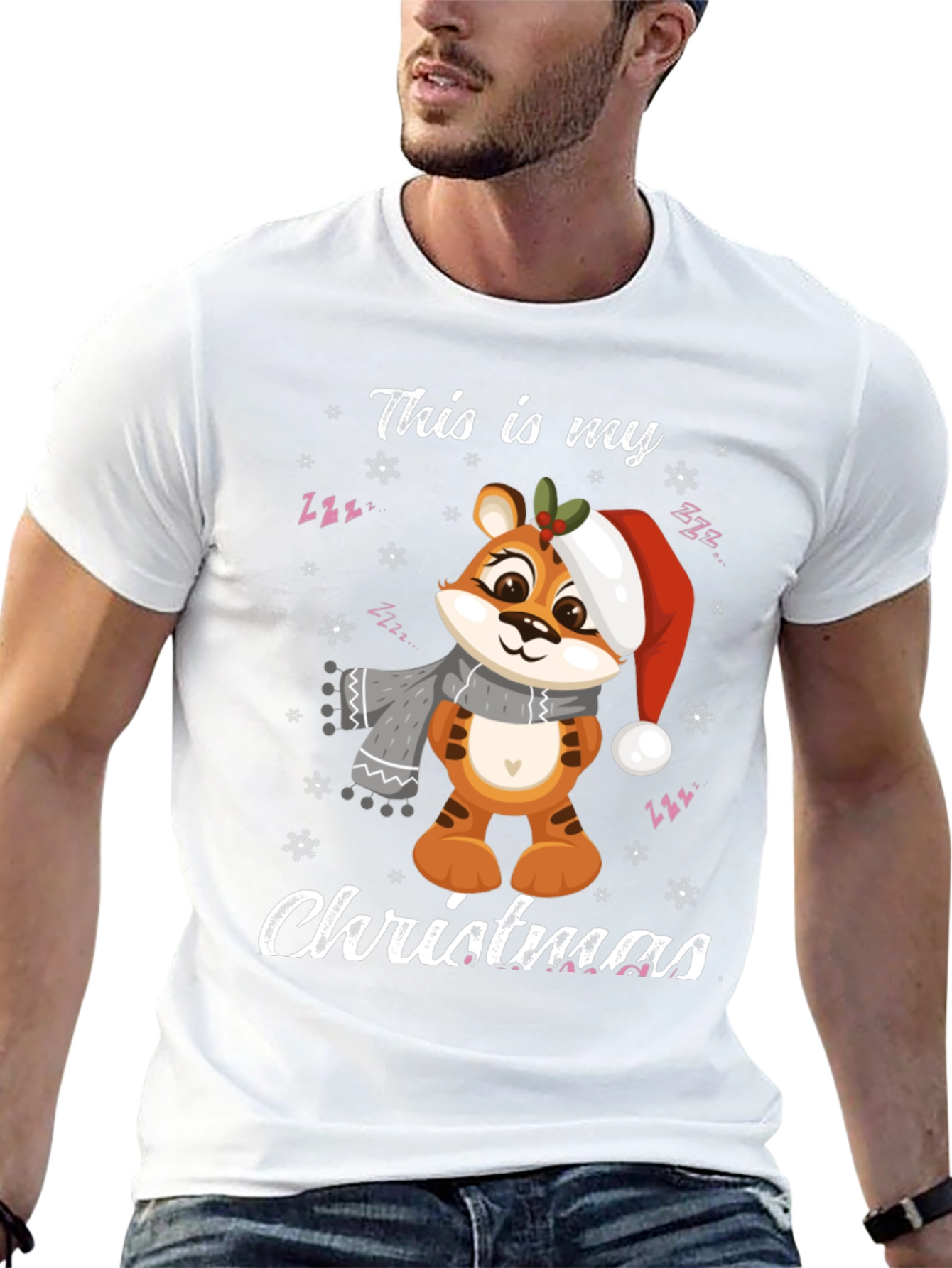 Christmas Tiger Graphic T-Shirt Holiday Apparel