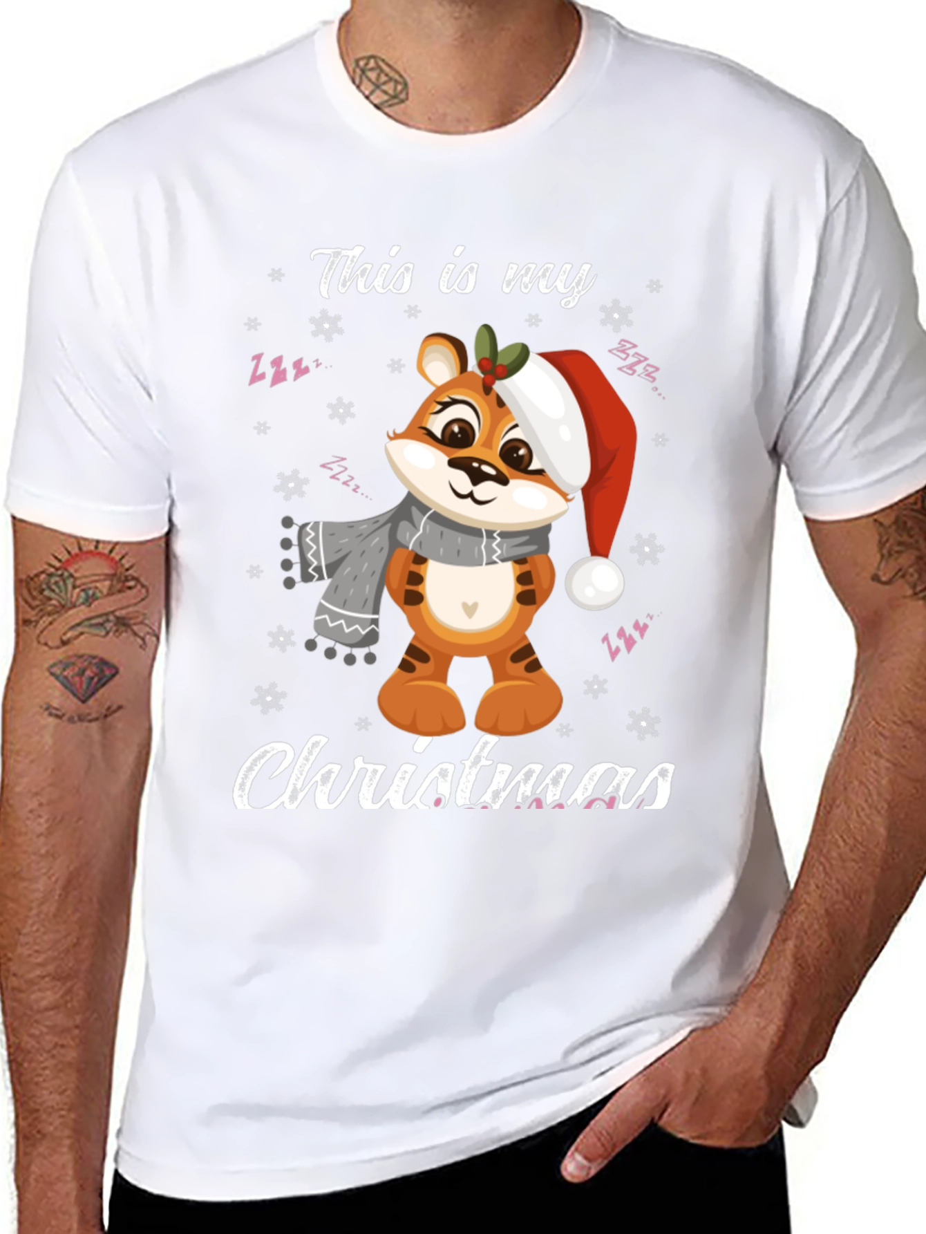 Christmas Tiger Graphic T-Shirt Holiday Apparel