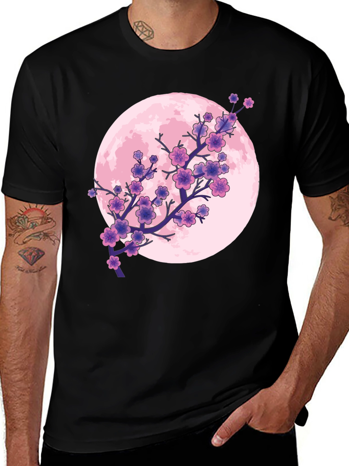 Sakura Moon Graphic T-Shirt - Stylish Blossom Design