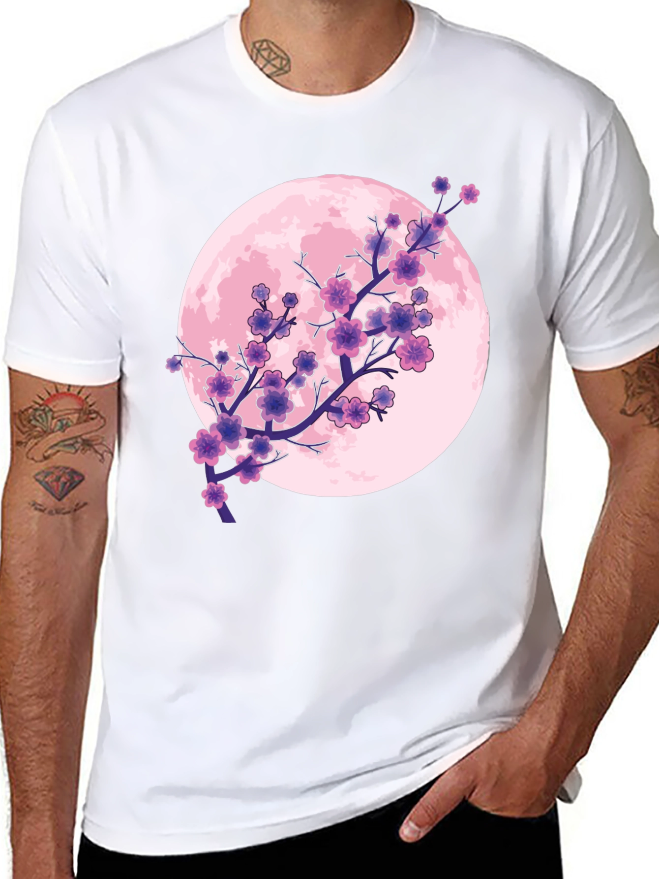 Sakura Moon Graphic T-Shirt - Stylish Blossom Design