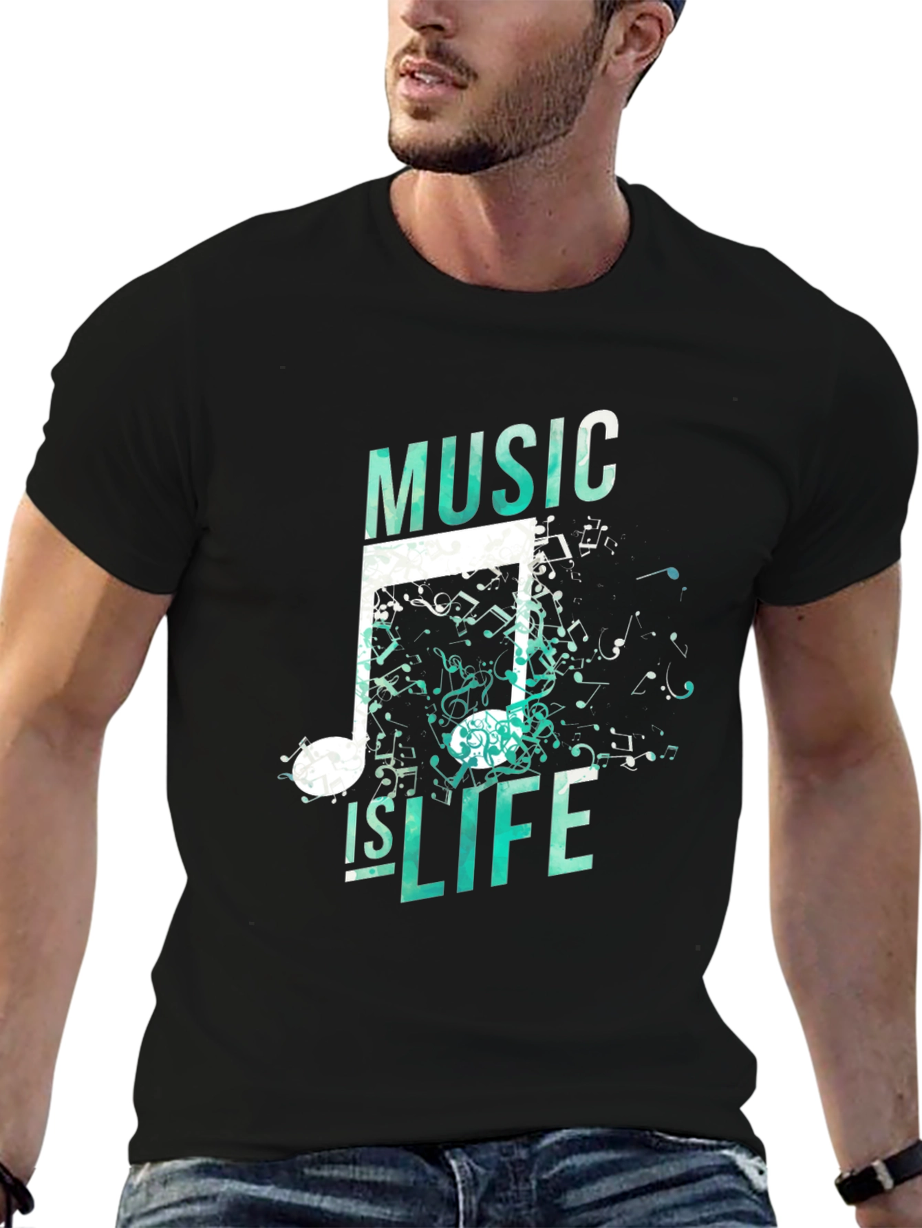 Music is Life Graphic Tee - Mens Black T-Shirt
