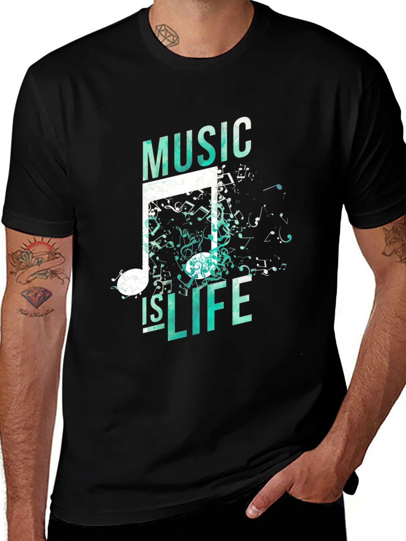Music is Life Graphic Tee - Mens Black T-Shirt