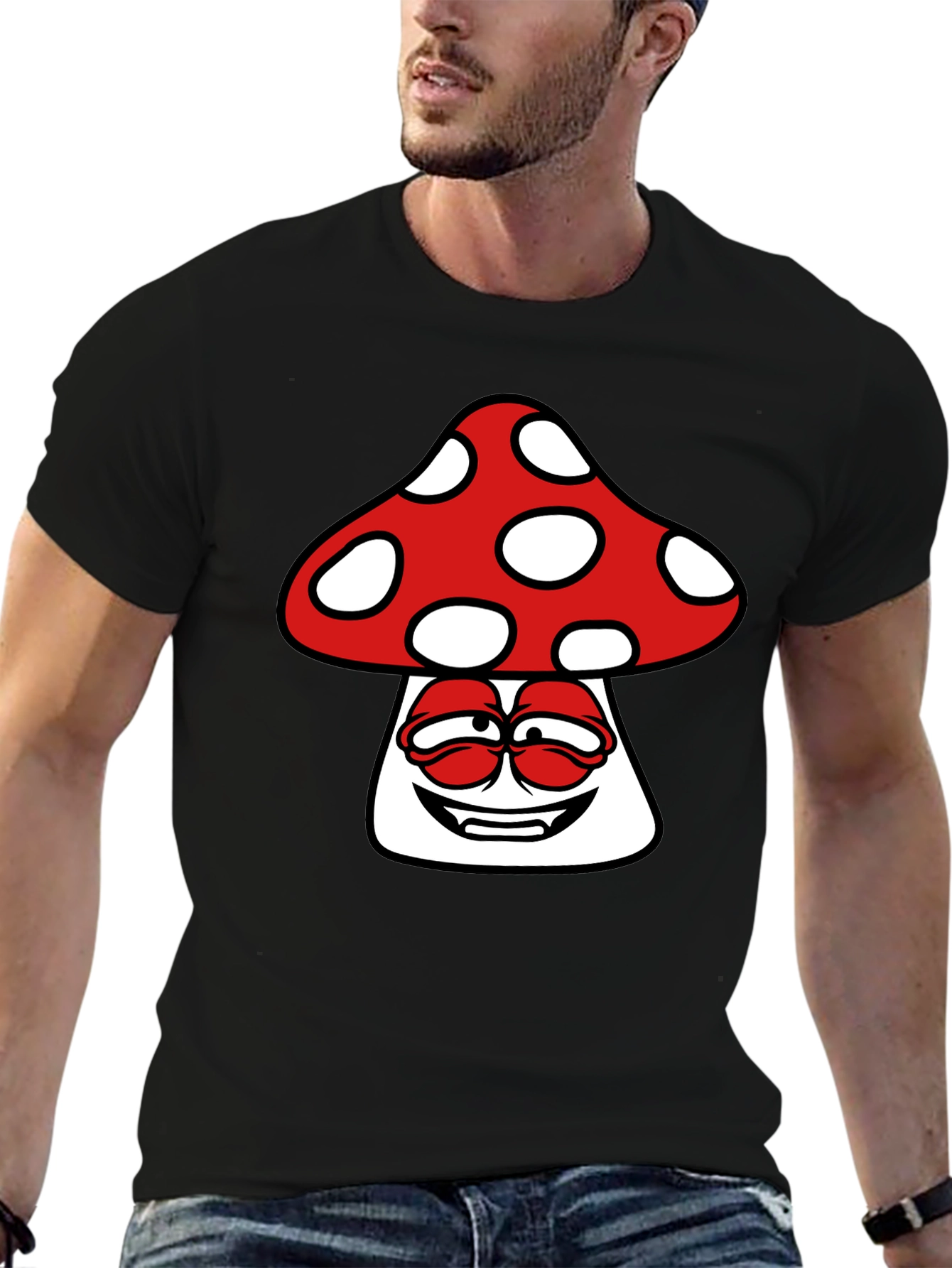Mushroom Graphic Print Mens Black T-Shirt