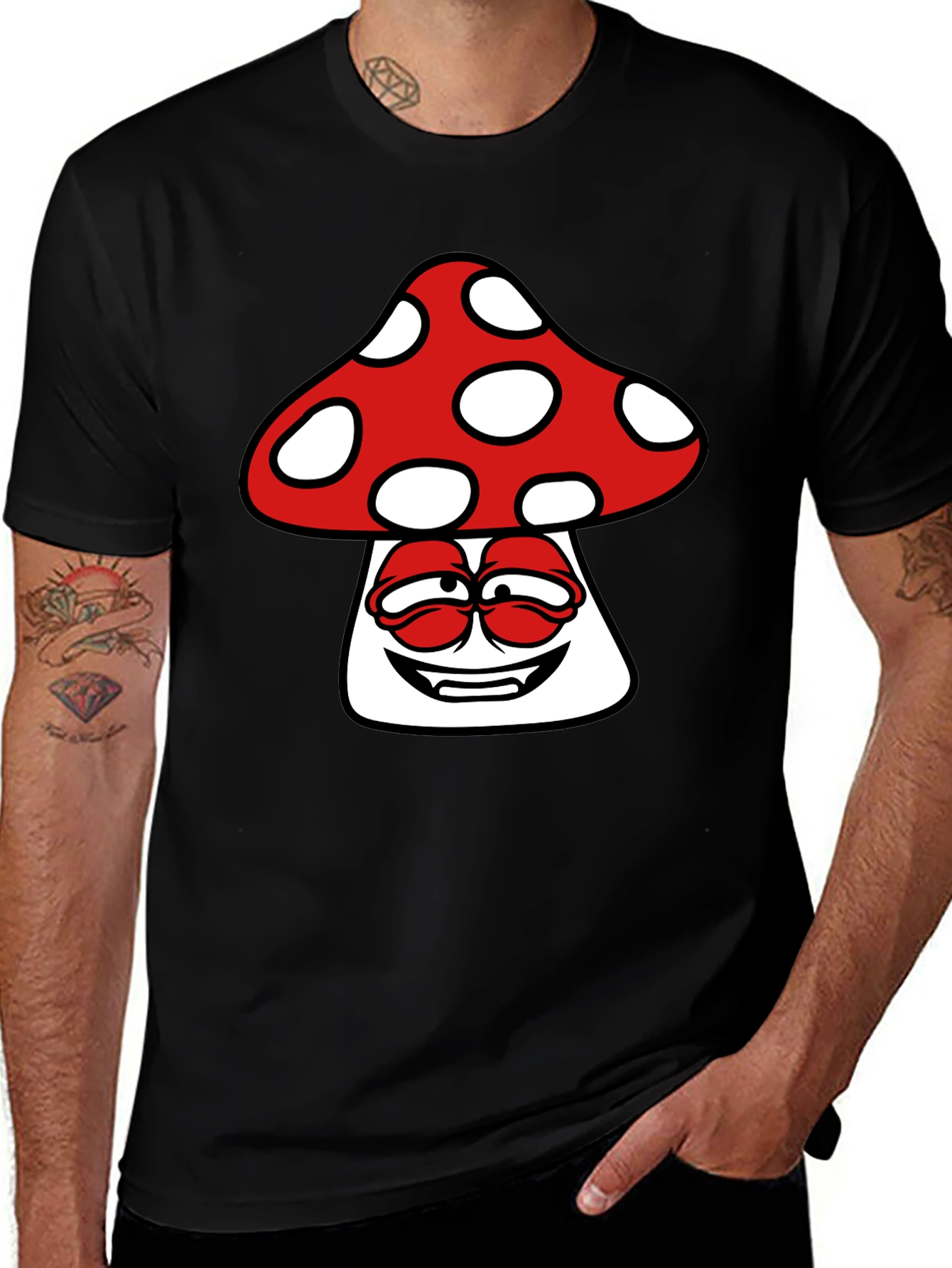 Mushroom Graphic Print Mens Black T-Shirt