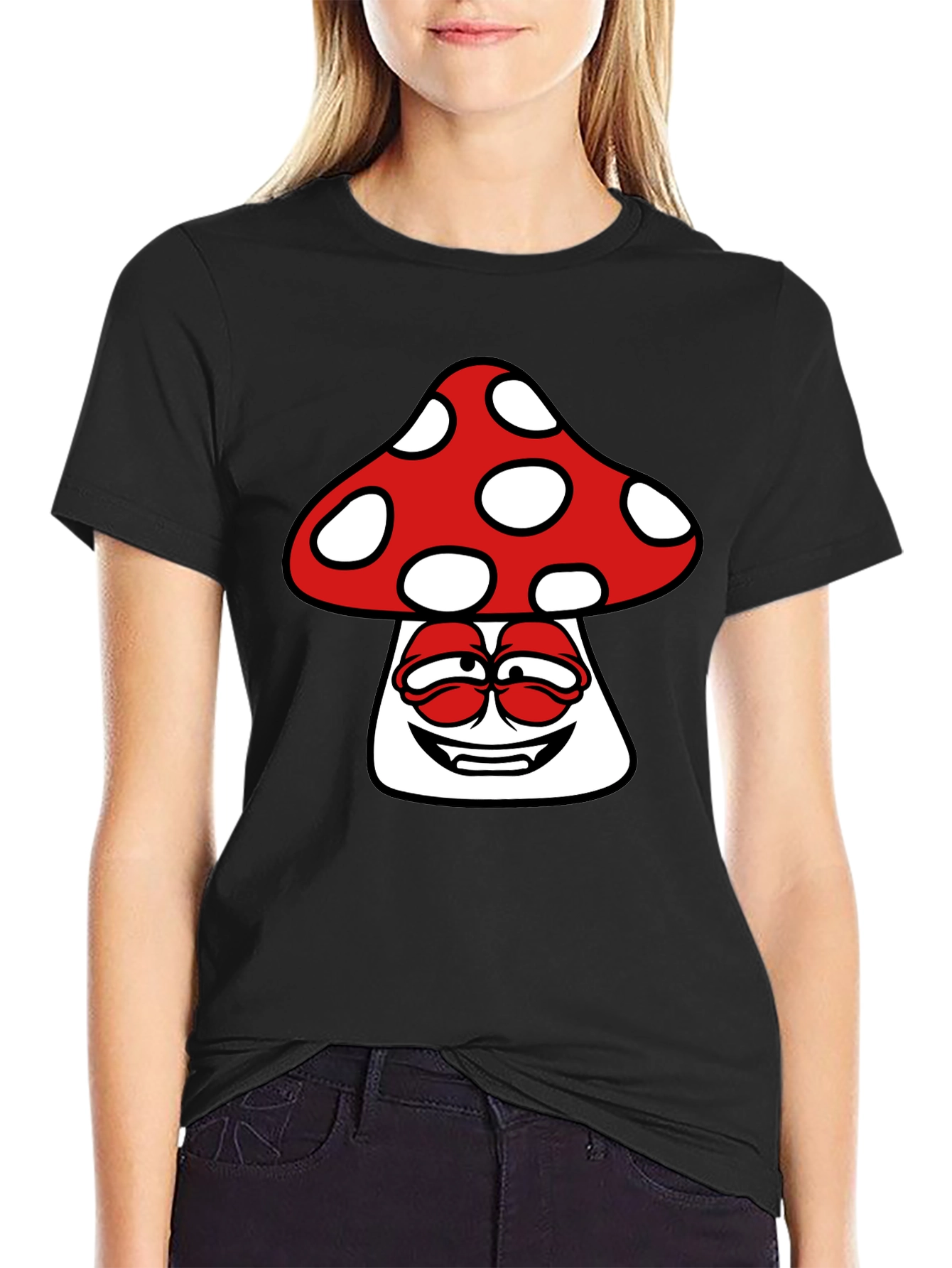 Mushroom Graphic Print Mens Black T-Shirt