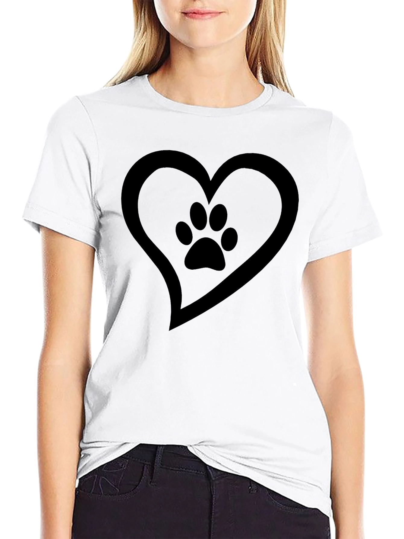 Paw Print Heart Graphic Tee - Black