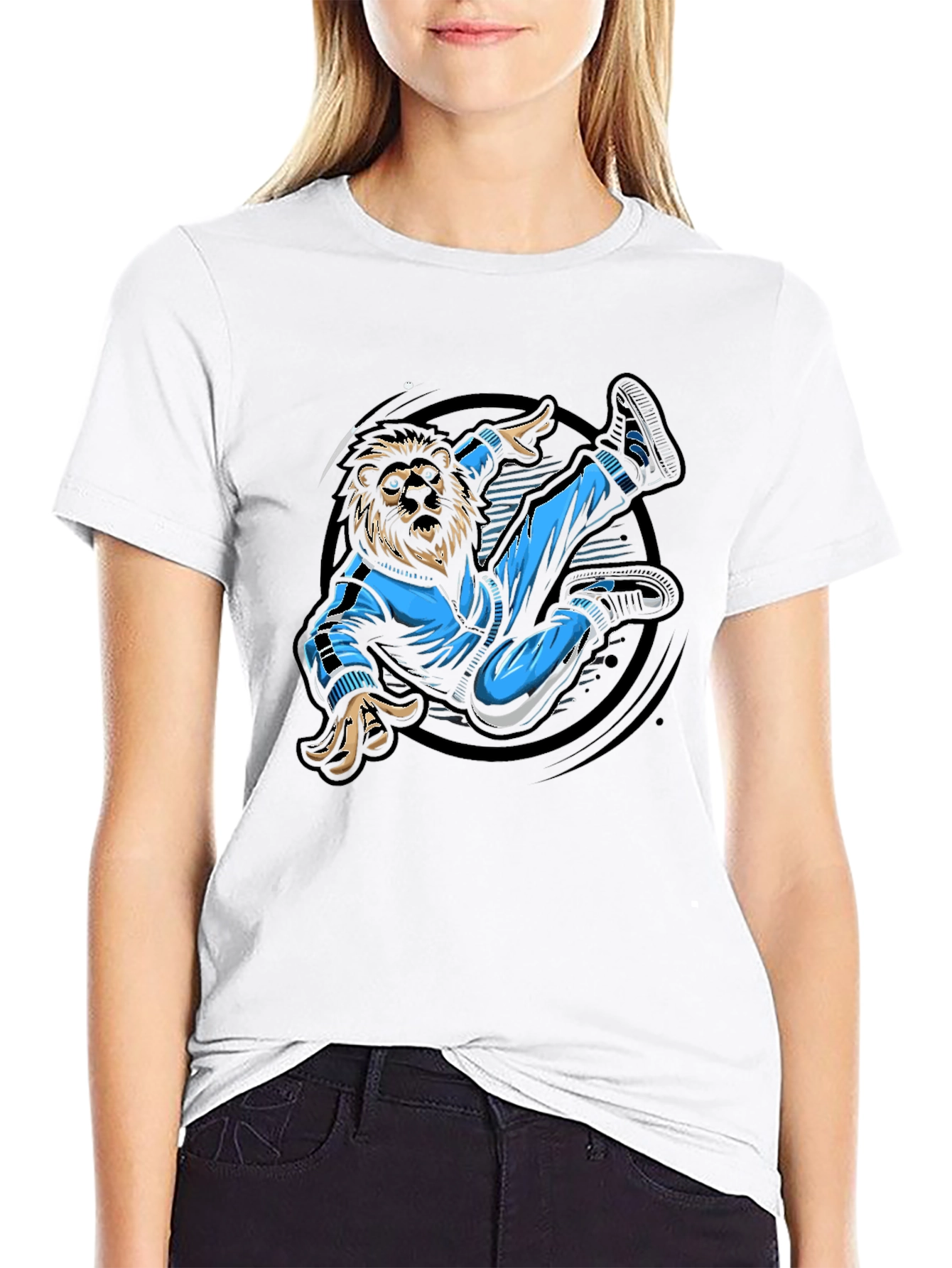 Lion Breakdance Black Graphic Tee