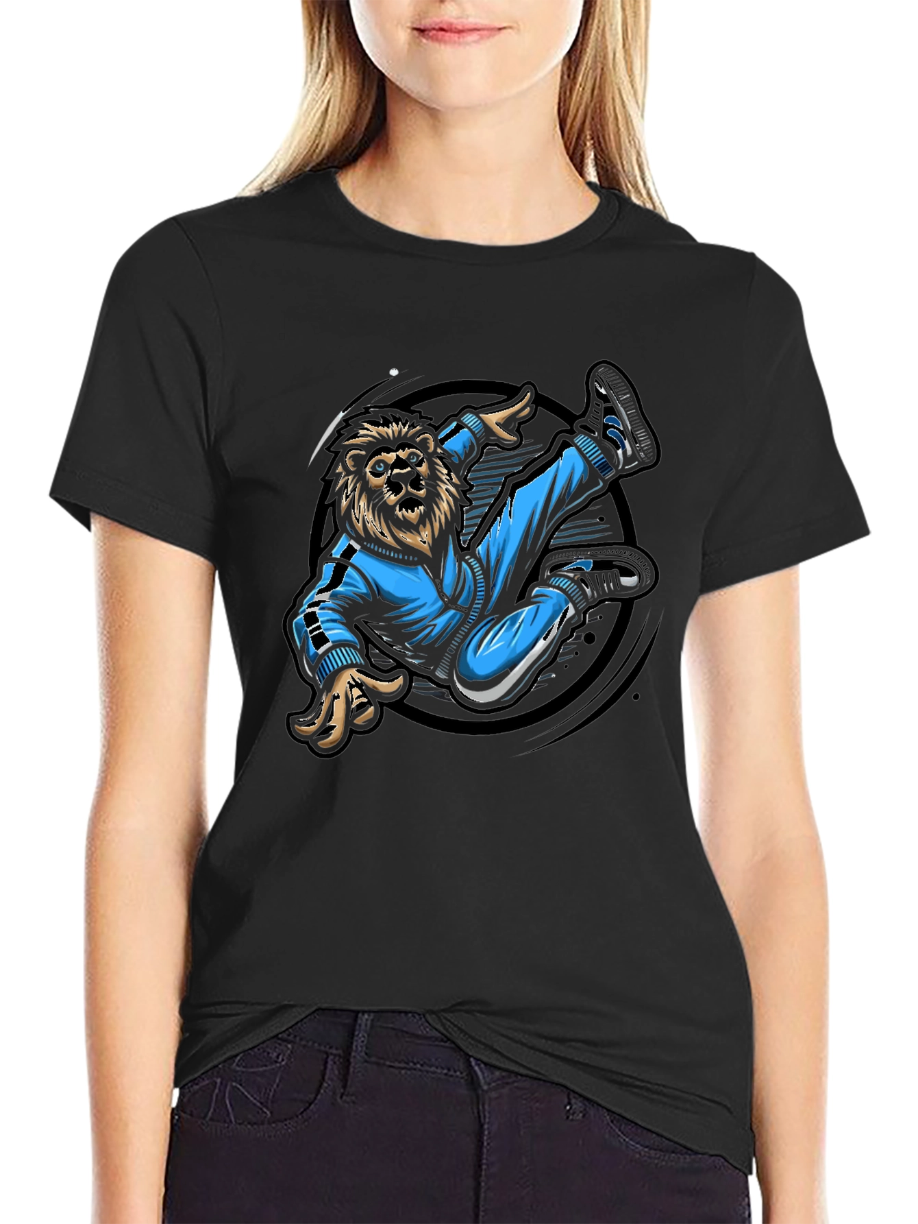 Lion Breakdance Black Graphic Tee